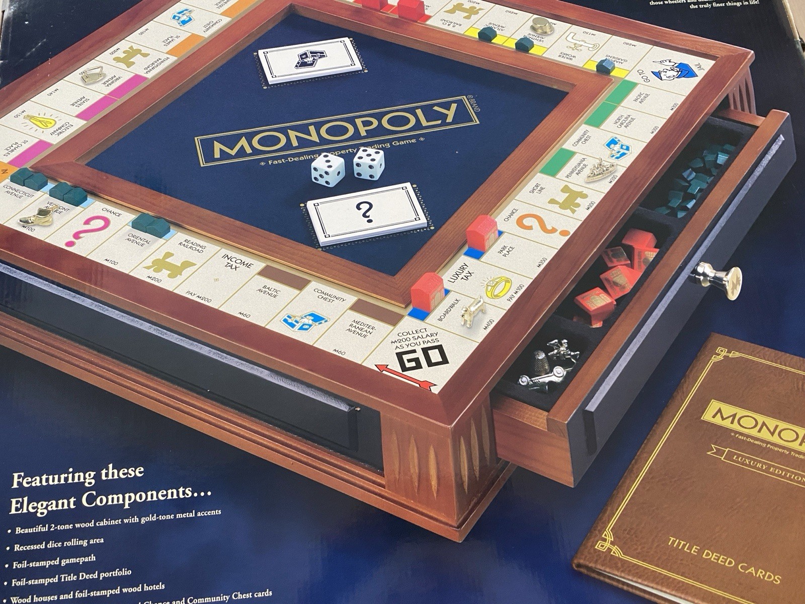 NEW Monopoly Luxury Edition Large Deluxe Wooden Board Game Never used Open Box