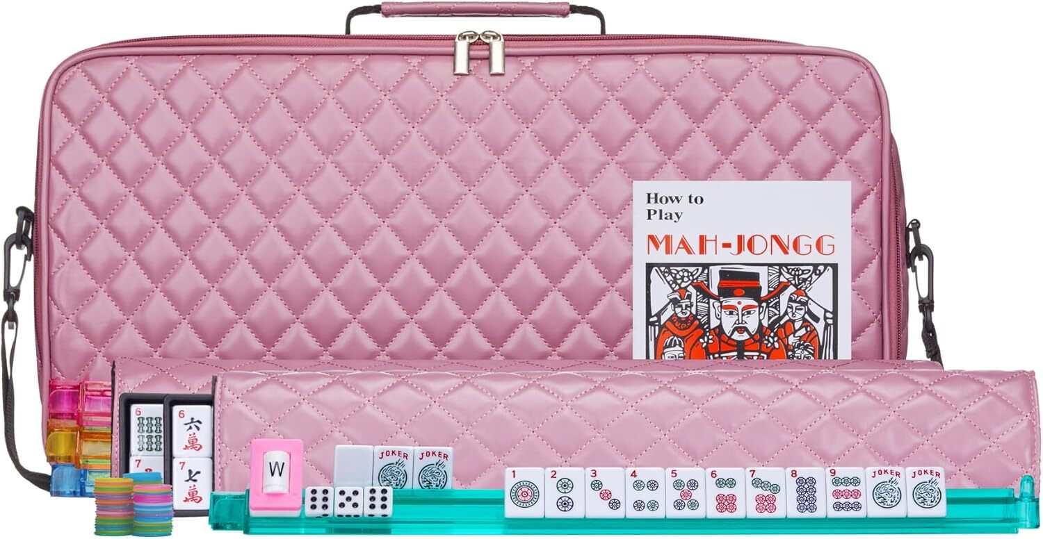 American Mahjong Set Purple Pink Quilted PU Leather Carrying Bag.0629U3