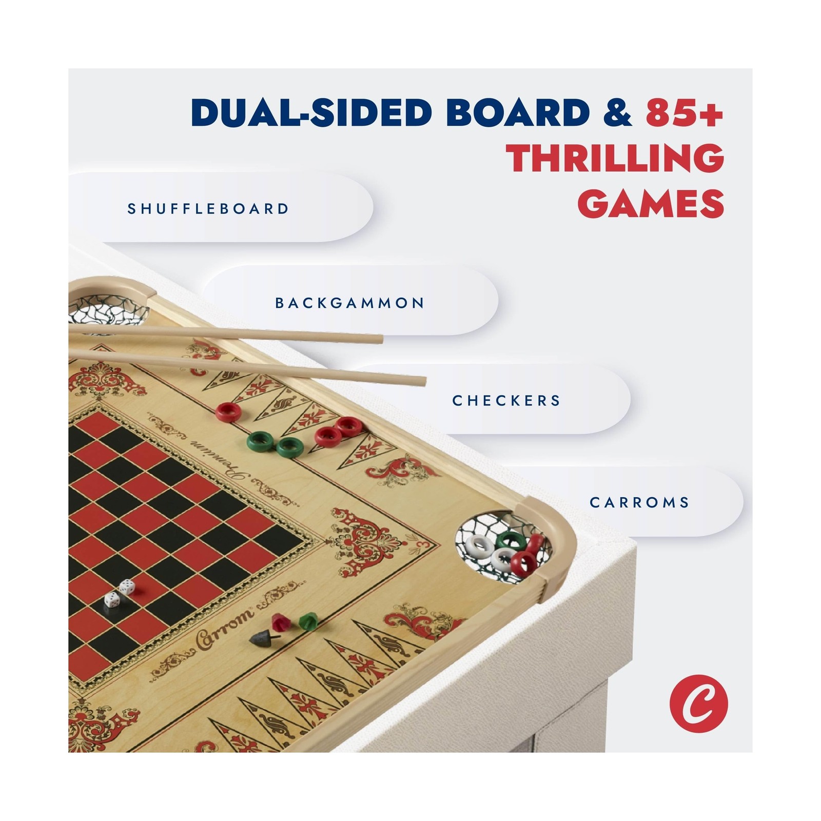 Carrom Board Game Set — Large Board Games for Adults & Children — Ov