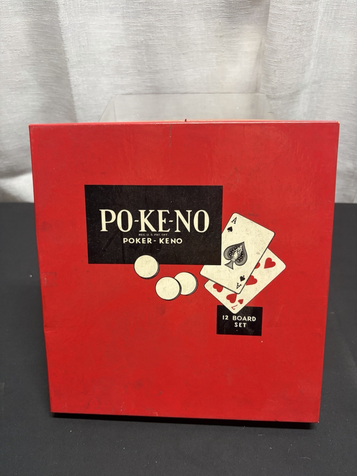 US Playing Card Co Po-Ke-No Poker-Keno Vintage Board Game 12 Board Set Red Chips