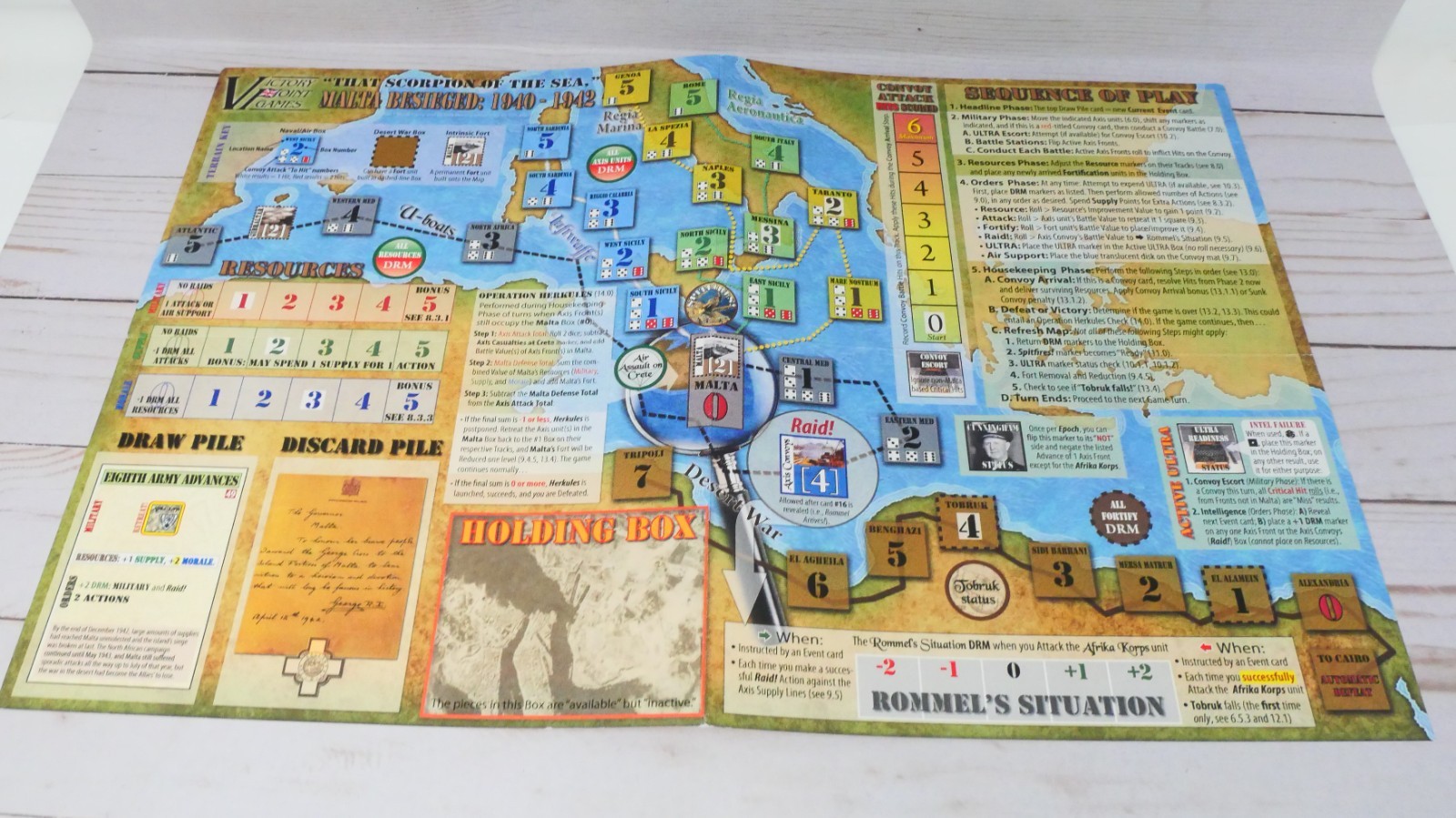 Victory Point Games, Malta Besieged 1940-1942, Solitaire Game, Complete-Punched