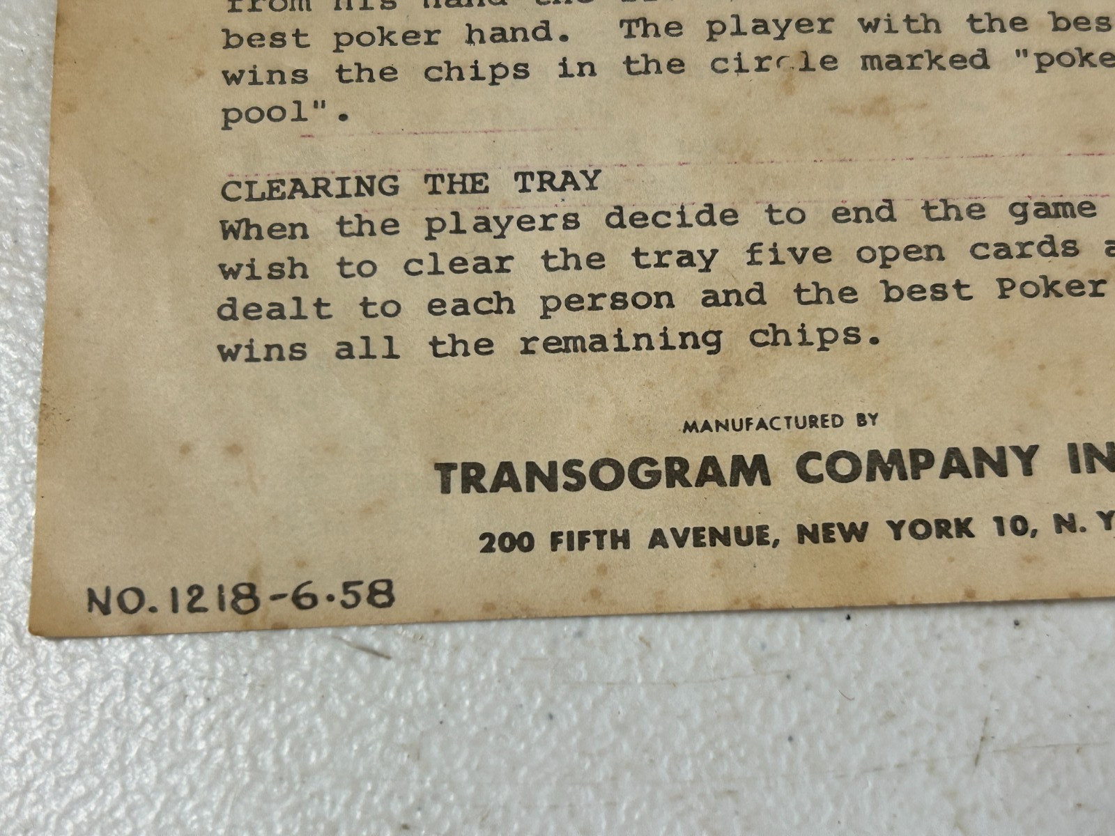 Vintage 1958 Michigan Rummy Playing Tray, Transogram Comp NY Very Nice Cond