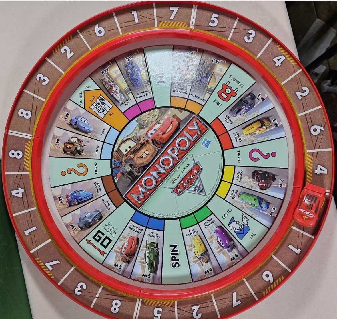 Disney Pixar Cars 2 Monopoly Lightning McQueen Racetrack Game Missing 2 Tires