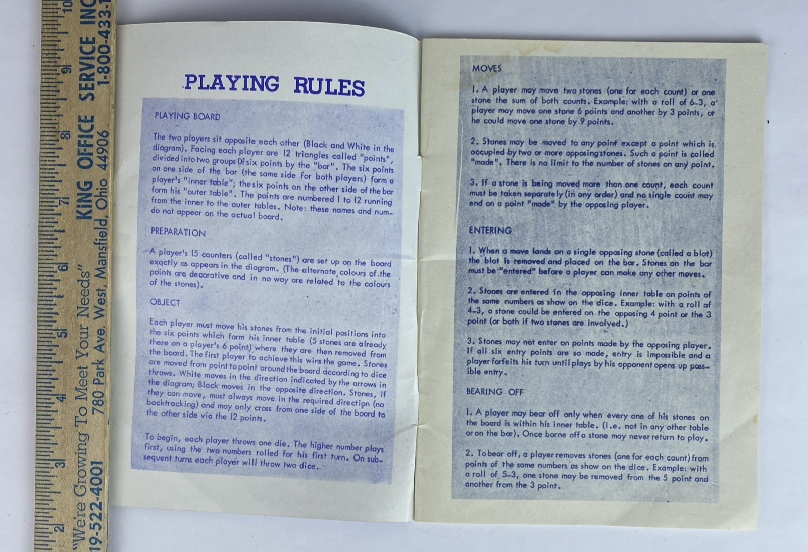Vintage Backgammon Instruction Manual English French 7.5×5.5 1970s/80s