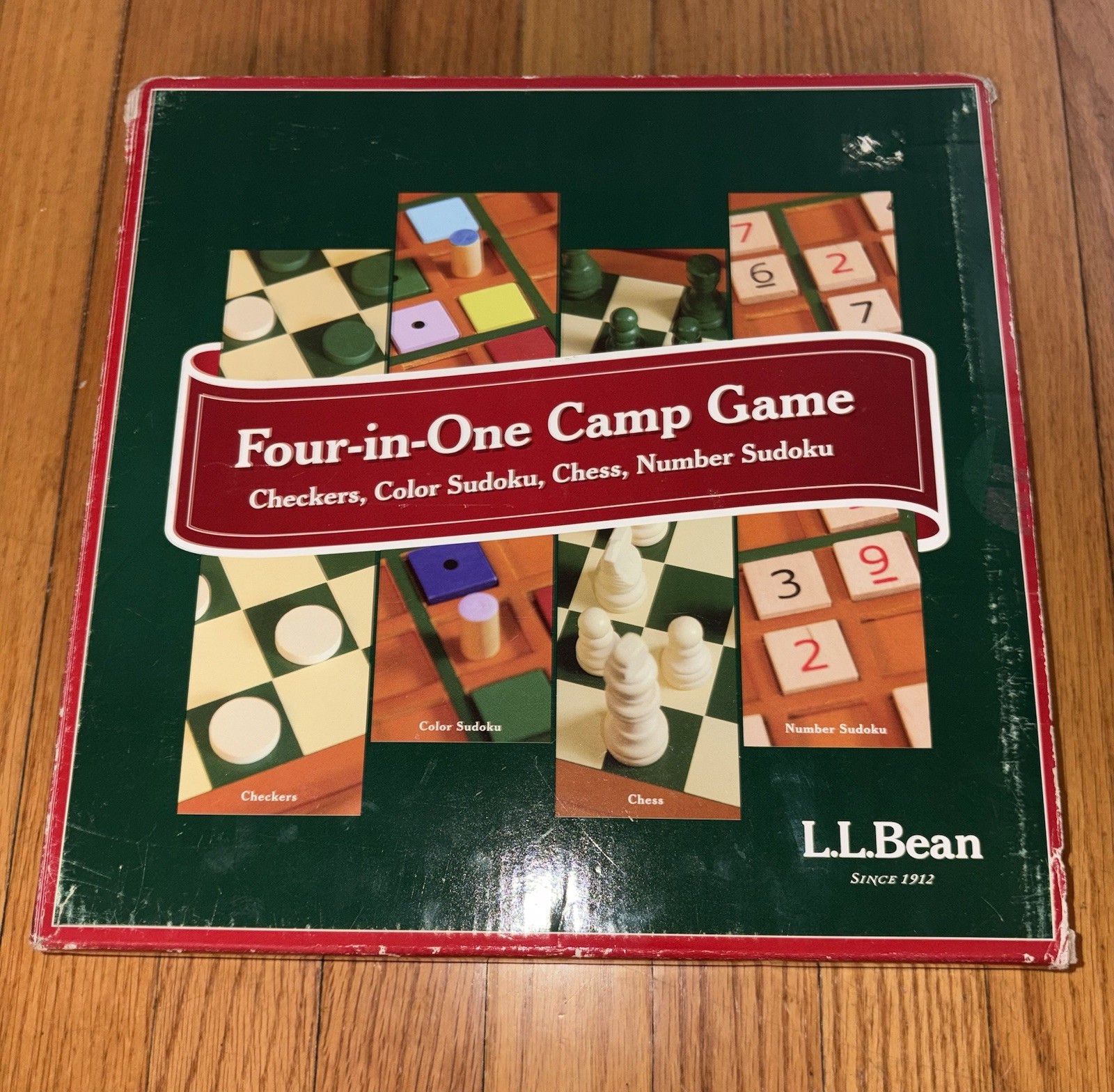 LL BEAN Four in One Game Board: Checkers, Color Sudoku, Chess & Number Sudoku