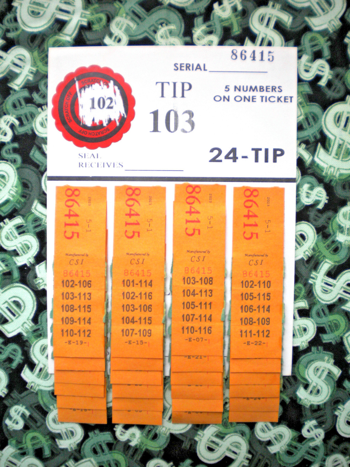 1 Dozen ~ 24 REGULAR “NOT Sure” TIP BOARDS {101-116} 5#on 1 Ticket Jar Pull Tabs