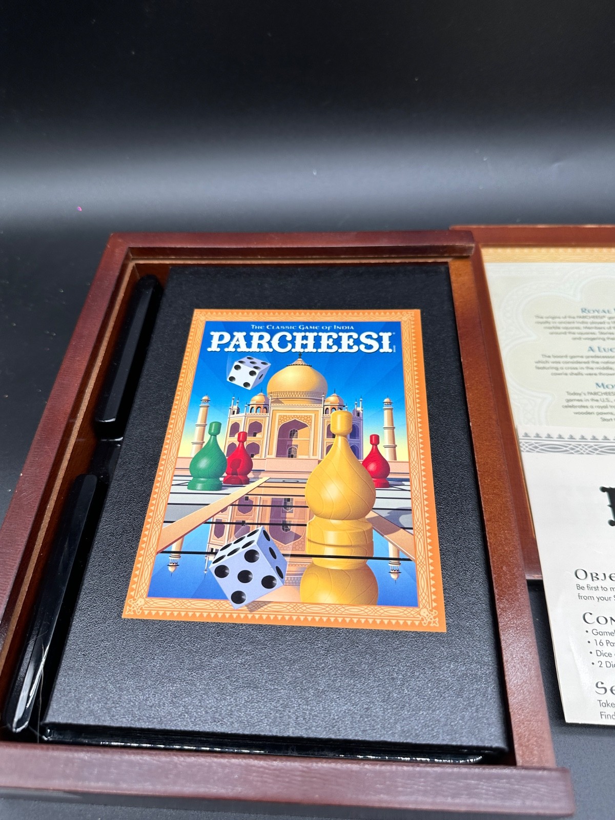 Bookshelf Edition in Wood Box of Board Game Parcheesi 2011 COMPLETE