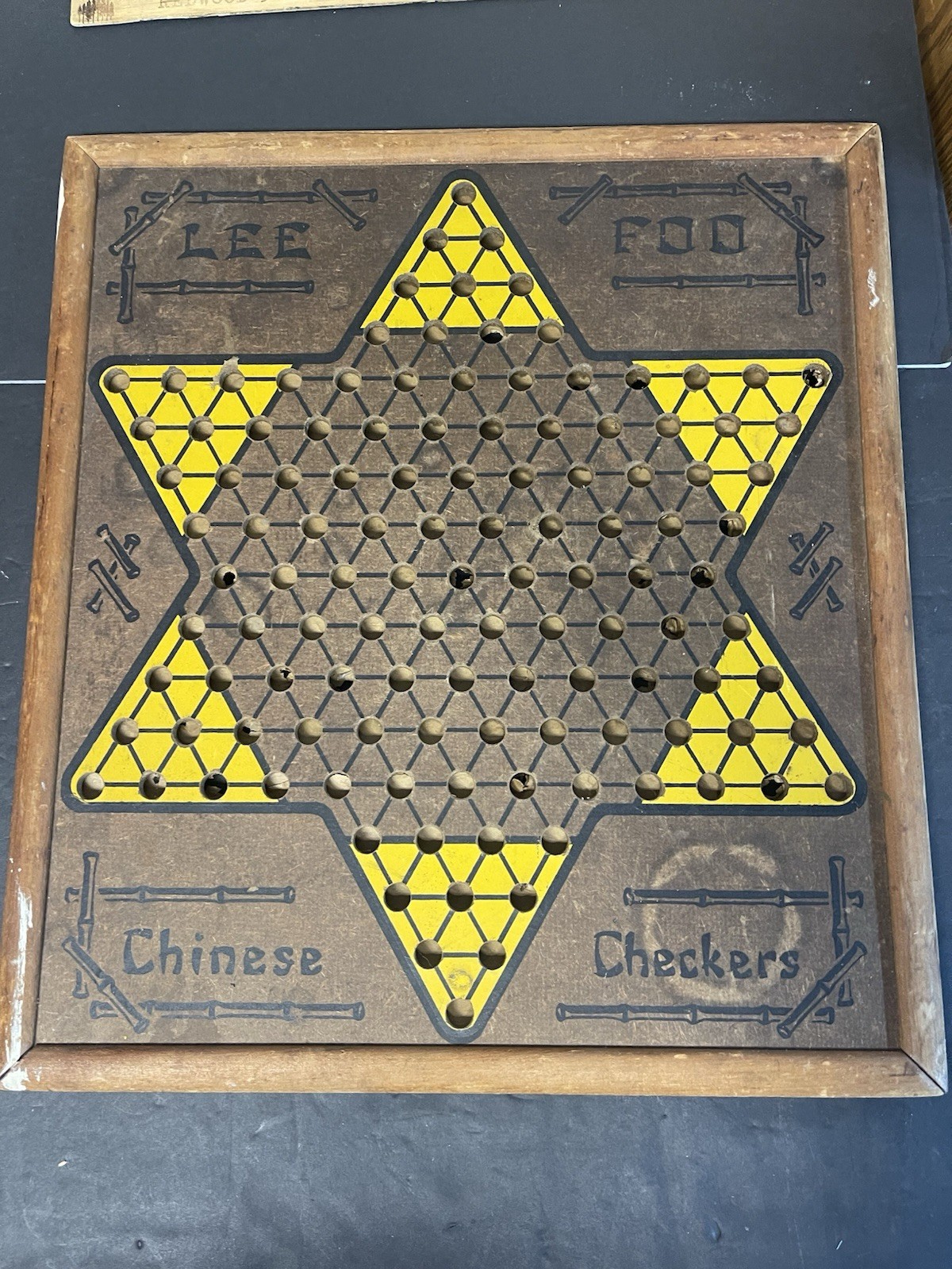 RARE VINTAGE LEE FOO CHINESE CHECKERS/ANTE- UP- RUMMY BOARD 2 Sided USA 17”x19”