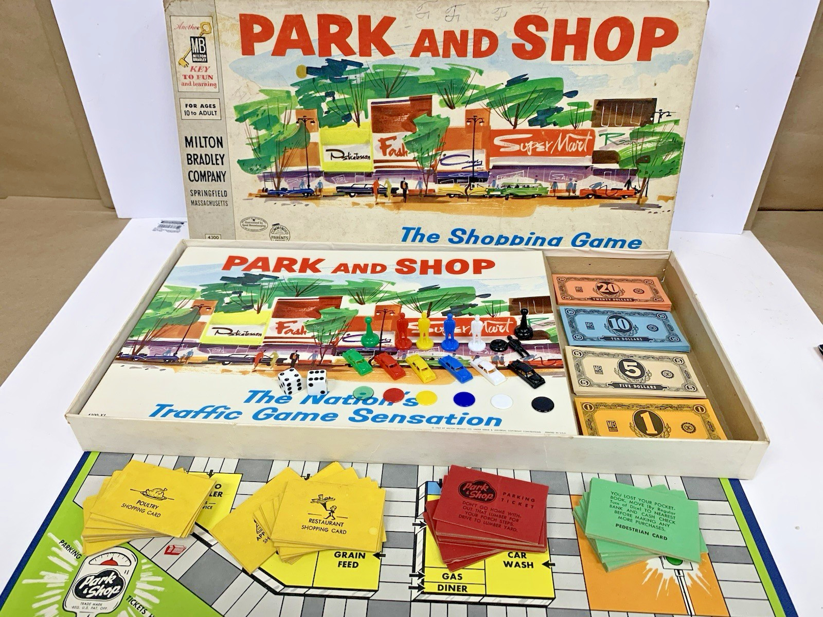 Vintage 1953 1960 Park And Shop Milton Bradley Board Shopping Game 4300 Complete