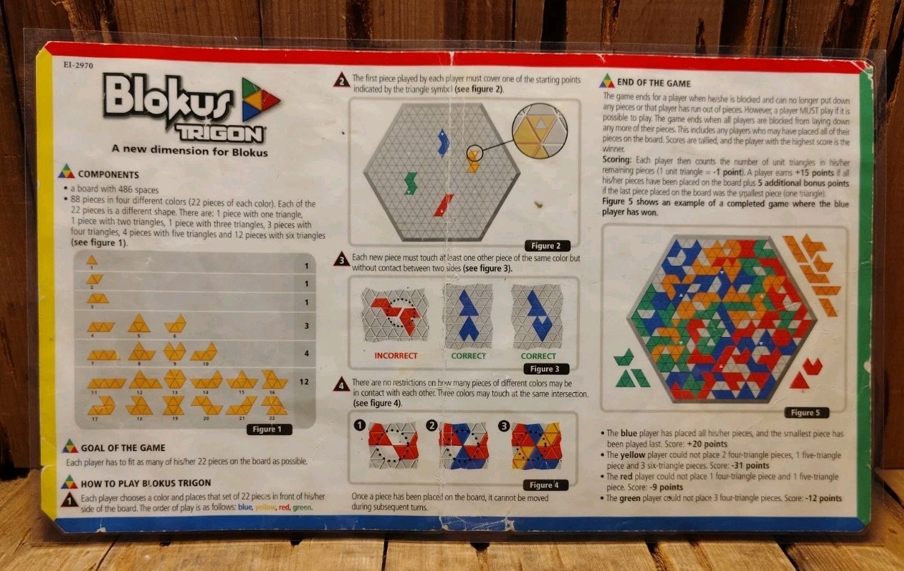 Blokus Trigon Board Game 2006 Educational Insights Brain Building Game