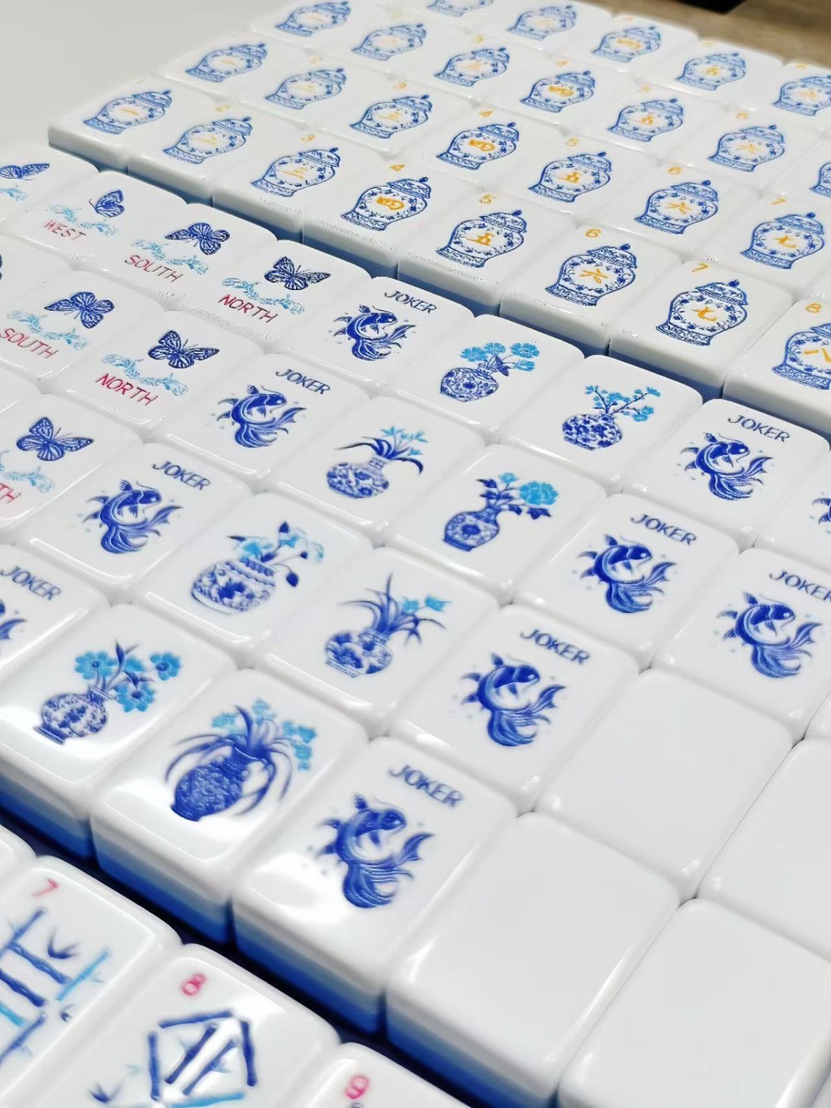 American Mahjong Set 160 Blue and White Porcelain Mahjong Tiles, US Stock