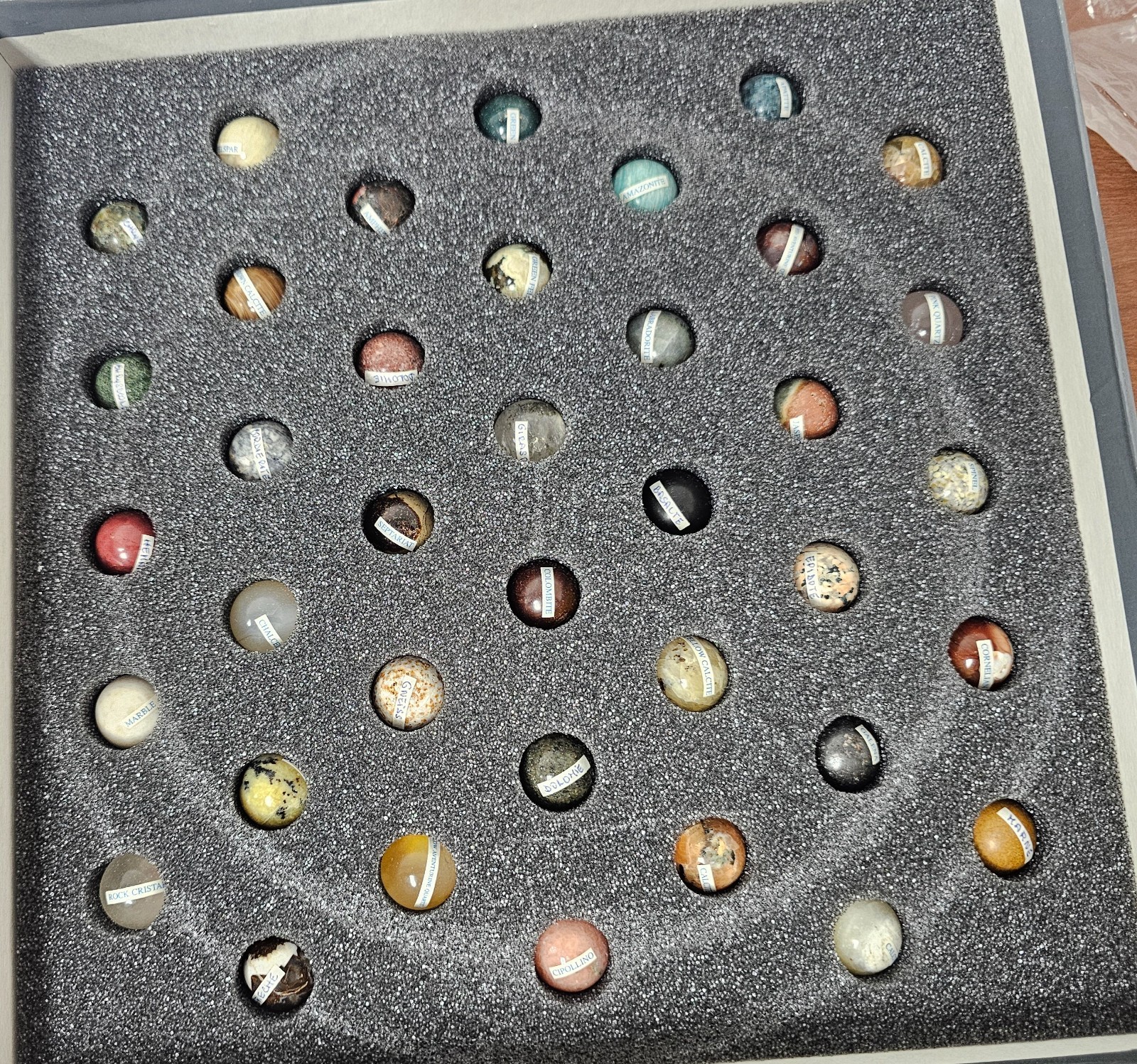 Vintage Boston Museum of Fine Arts Wood Board W/ 38 Precious Stone Marbles Game