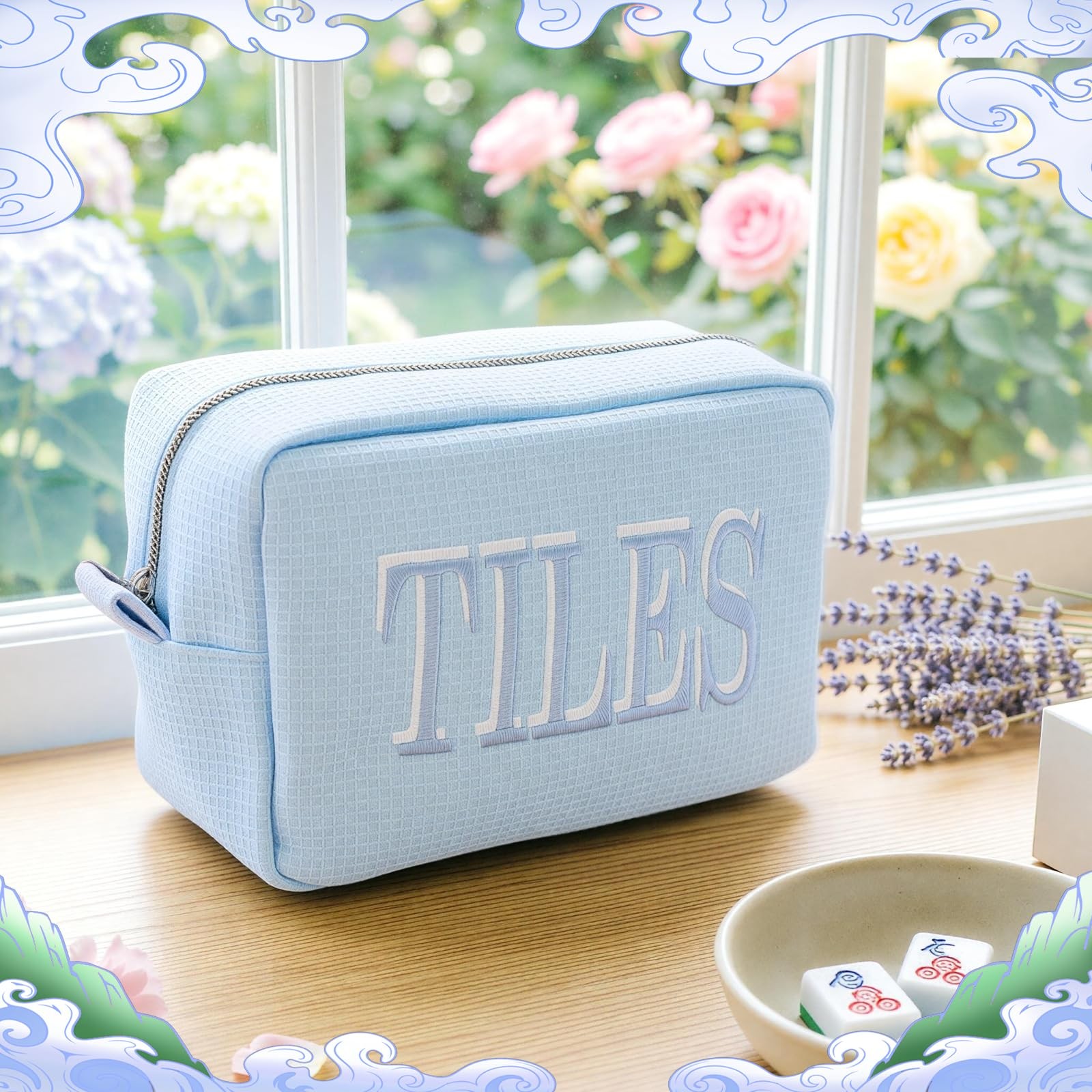 Empty Mahjong Tile Bag with Zipper, Thickened Waffle Storage Pouch for 166 Ma…