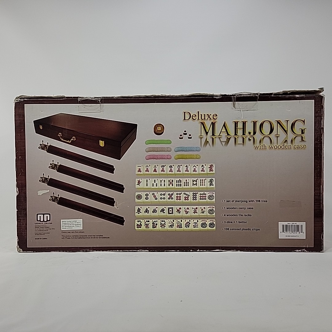 Deluxe Mahjong With Wooden Case, 166 Tiles, 3 Dice, 1 Bettor, 100 Chips, 4 Trays