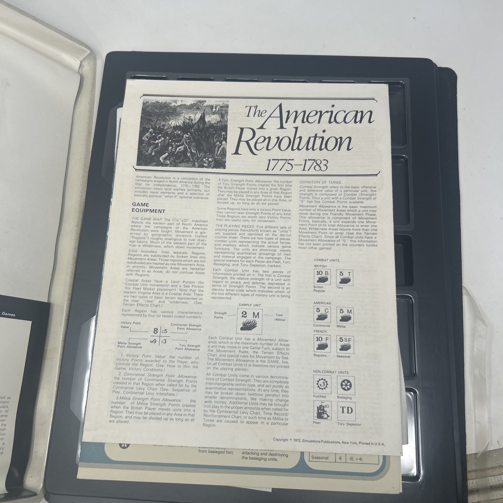 SPI GAMES THE AMERICAN REVOLUTION 1972 Historical Simulation Flat Tray UNPUNCHED
