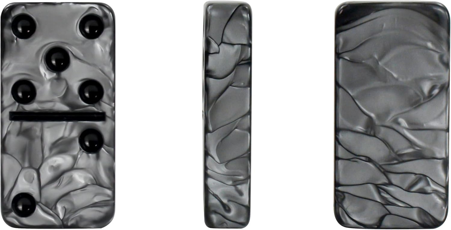 Dominos Set for Adluts – Double 6 Jumbo Domino Set – 28 Thick Marbleized Black a