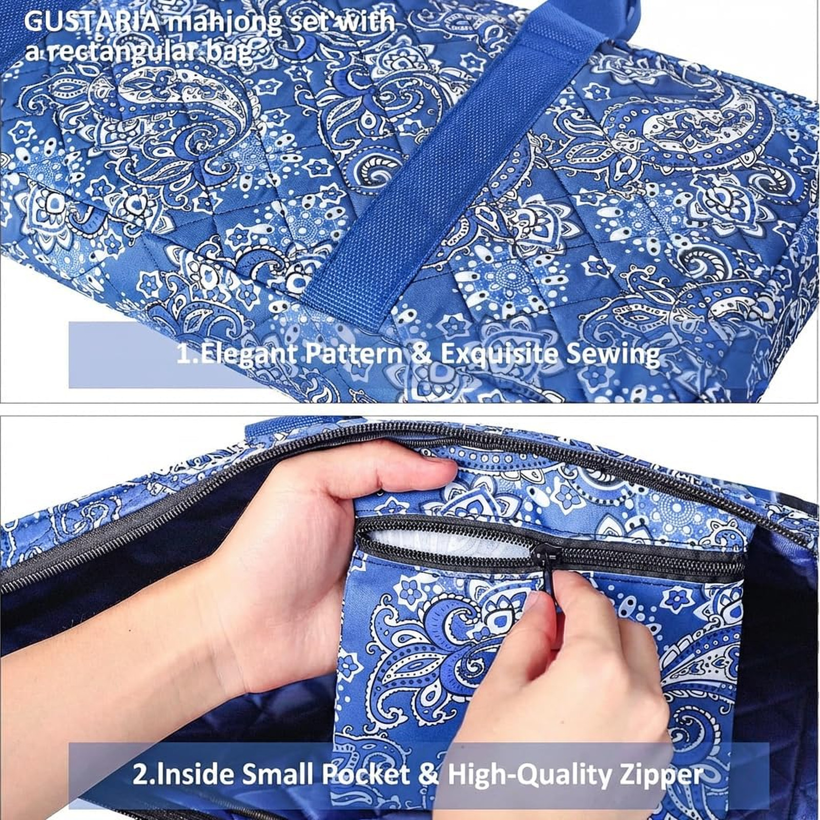 American Mahjong Set with Blue Carrying Bag, 166 White Tiles, 4 All-in-One
