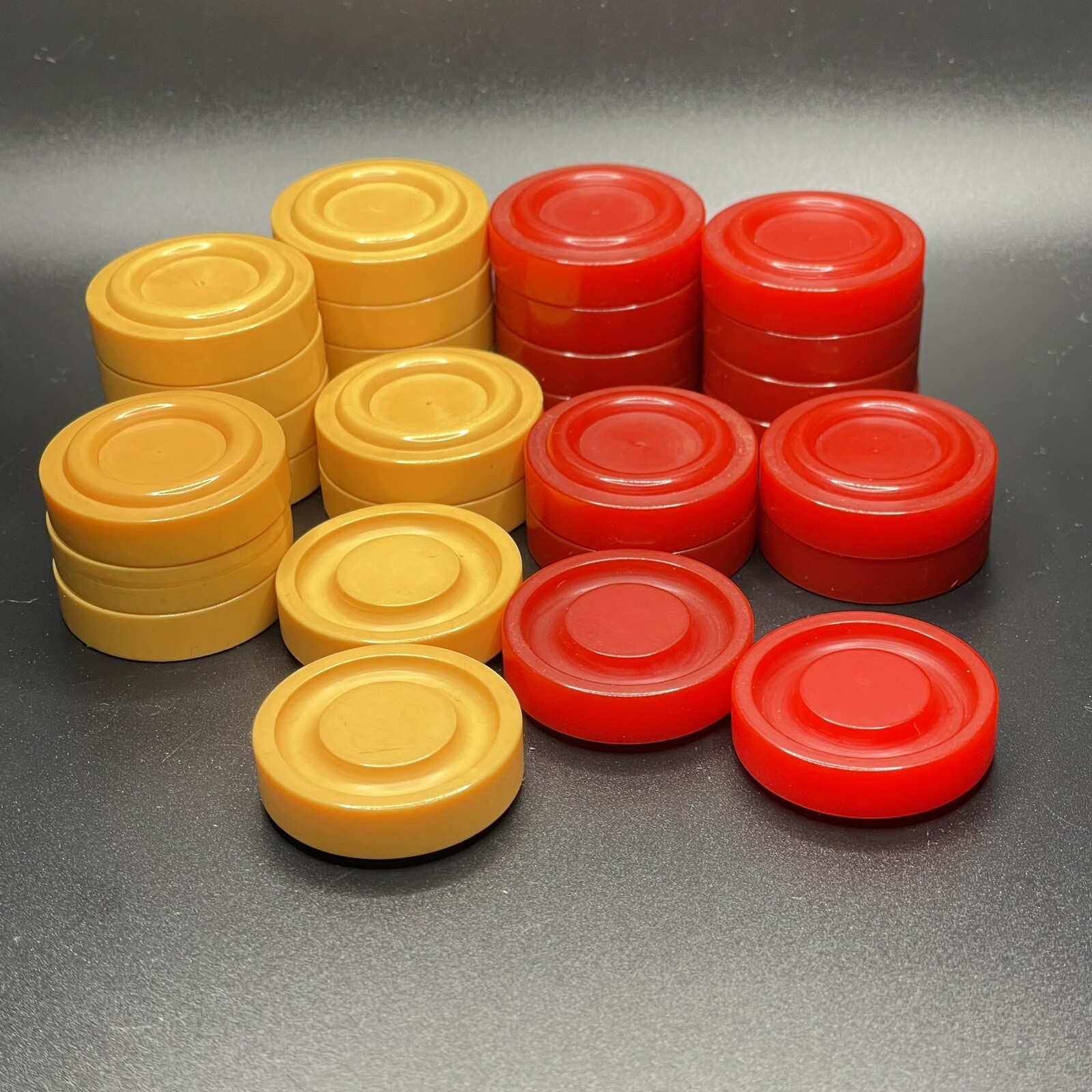 29 Vintage Bakelite RED & CREAM Backgammon Checker Pieces Set (1 missing)