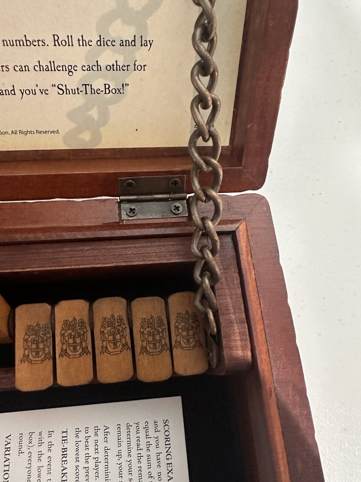 Line Etched Box Vintage Shut The Box Front Porch Board Game W/ Dice 2010