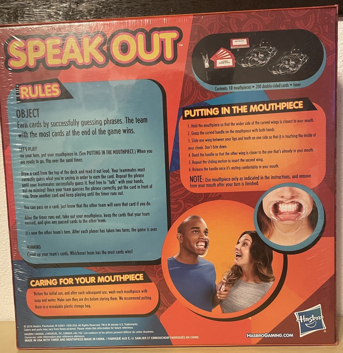 Hasbro Gaming Speak Out Board Game /w 10 Mouthpieces Age 16+ 4-10 Players
