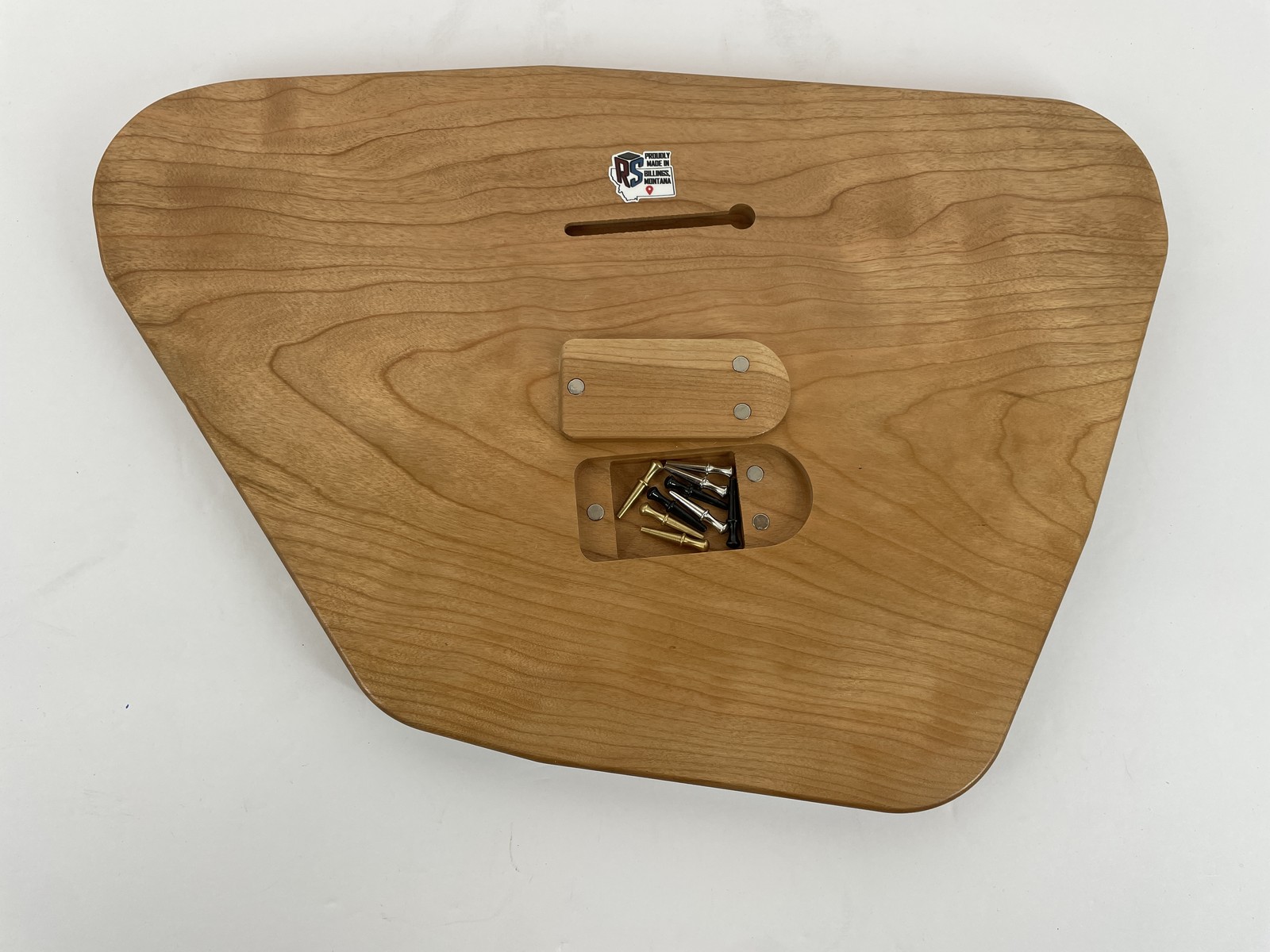 RS Brand Custom Wood Cribbage Board with Anvil Design & Peg Storage
