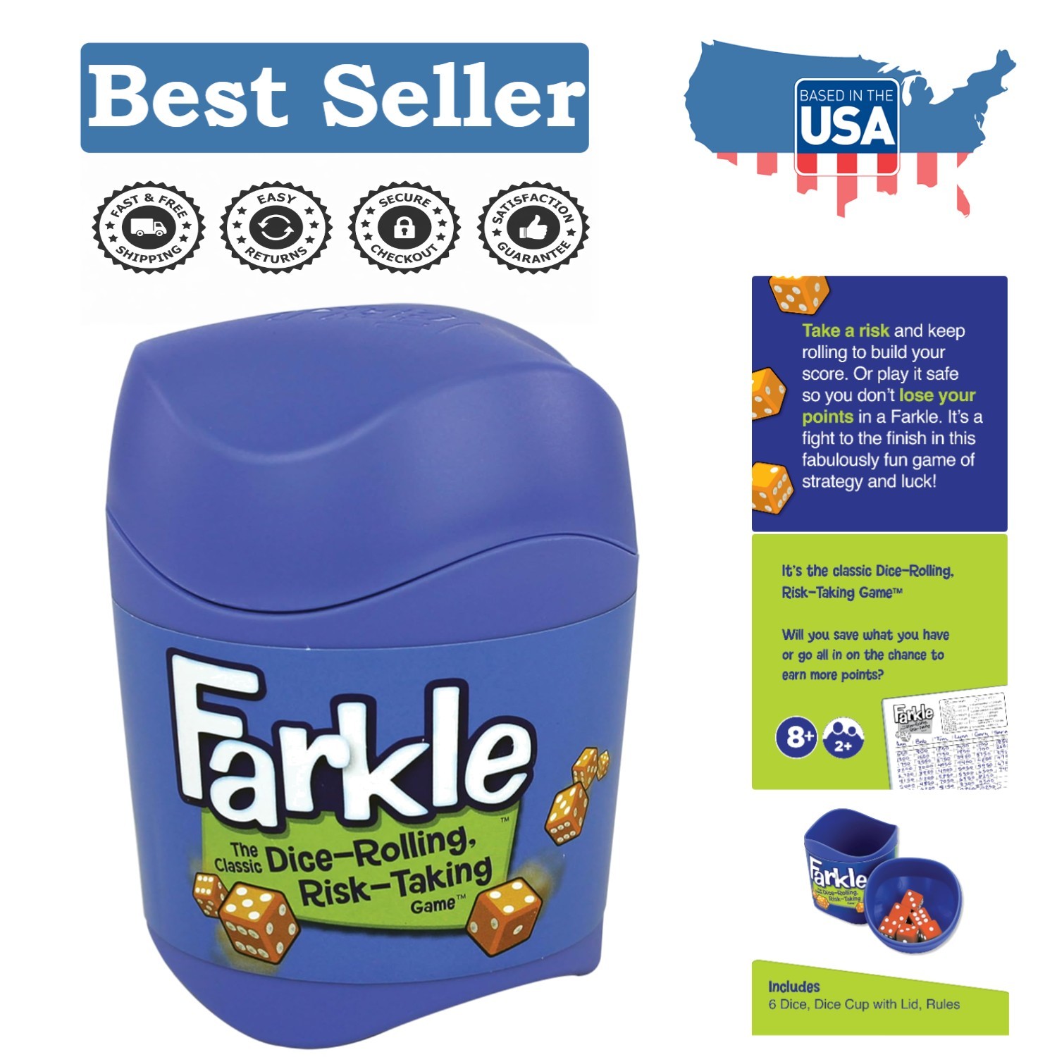 Portable Farkle Dice Game with Cup – Ideal for Travel & Family Game Nights