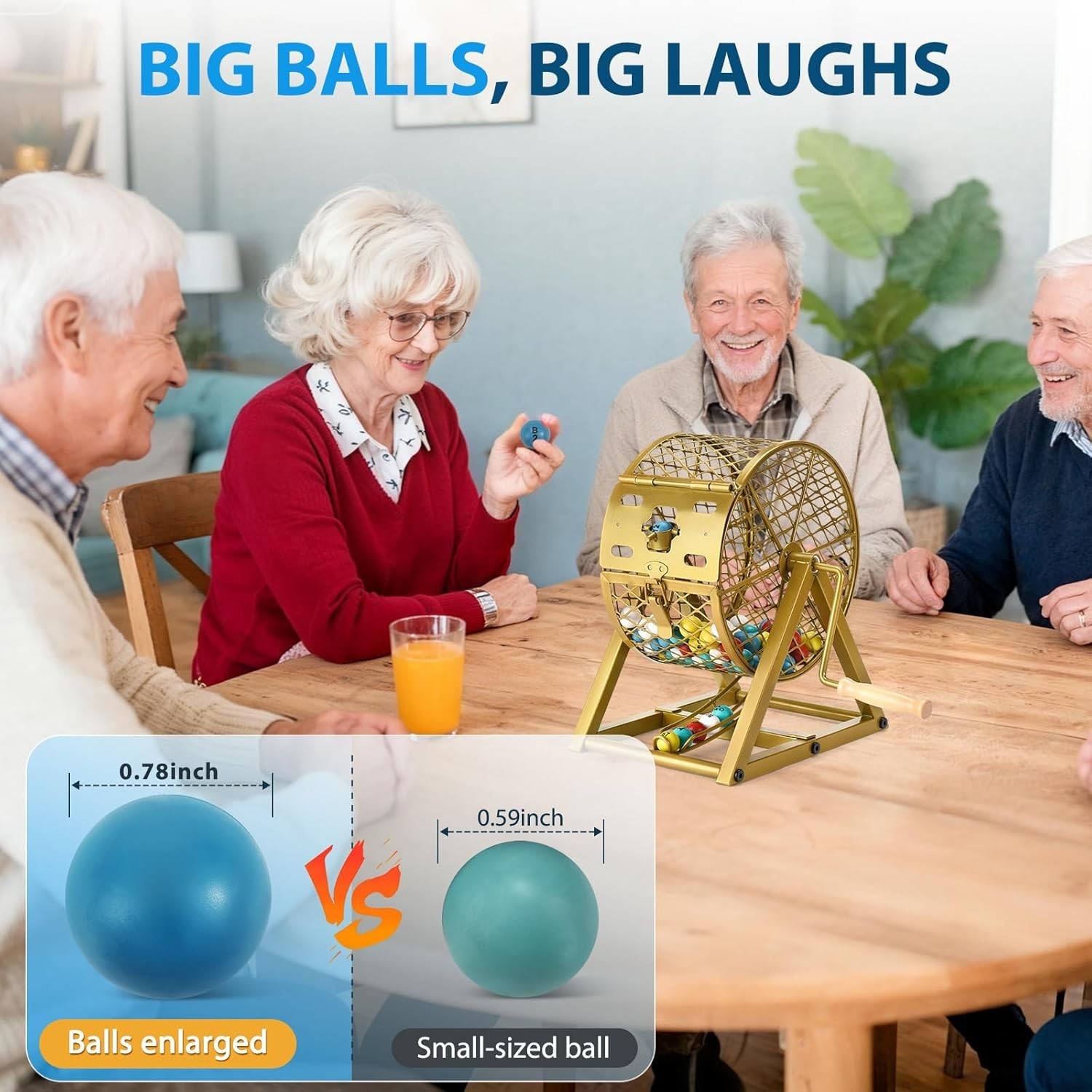 Bingo Game Set Adults Large Group Seniors 78 Inch Balls Steel Cage 30 Cards