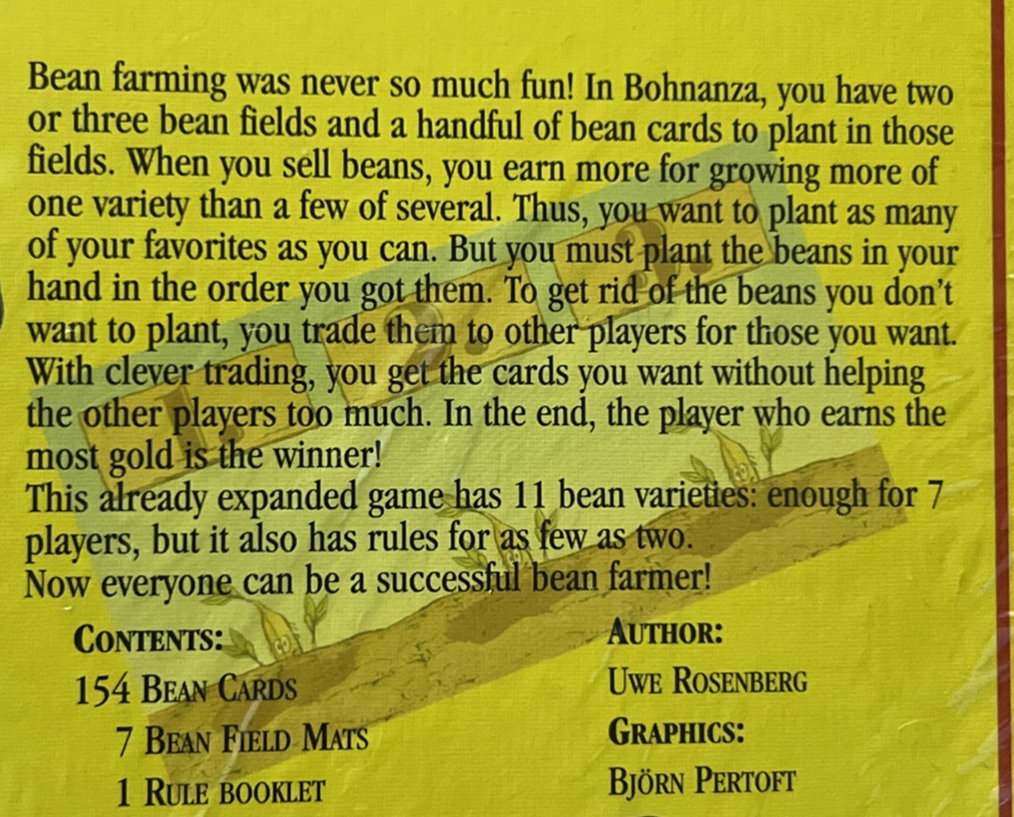 Bohnanza Card Game – New & Sealed in Box – English edition – Rio Grande Games