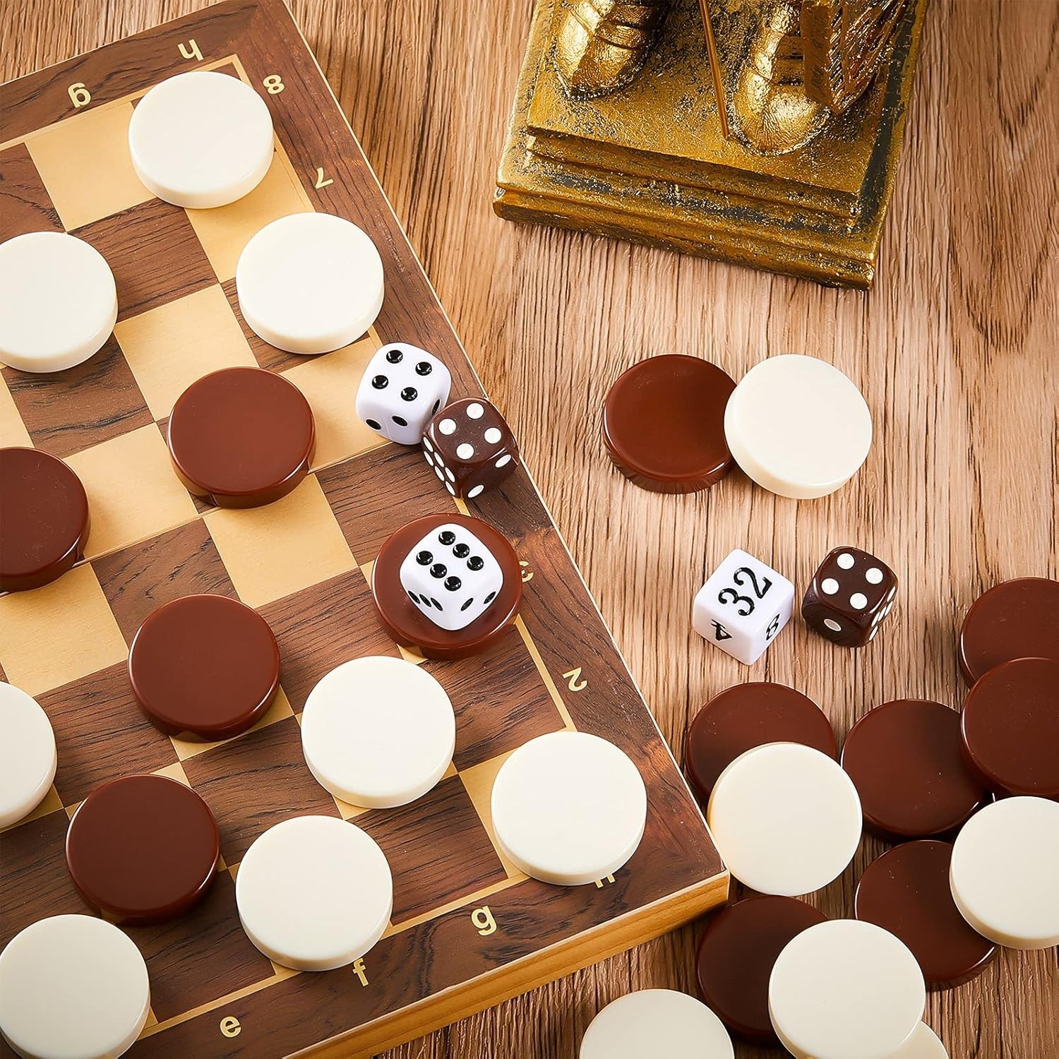 30 Pcs Backgammon Checkers Set – 1.25 Inch Durable Game Chips with 5 Dice