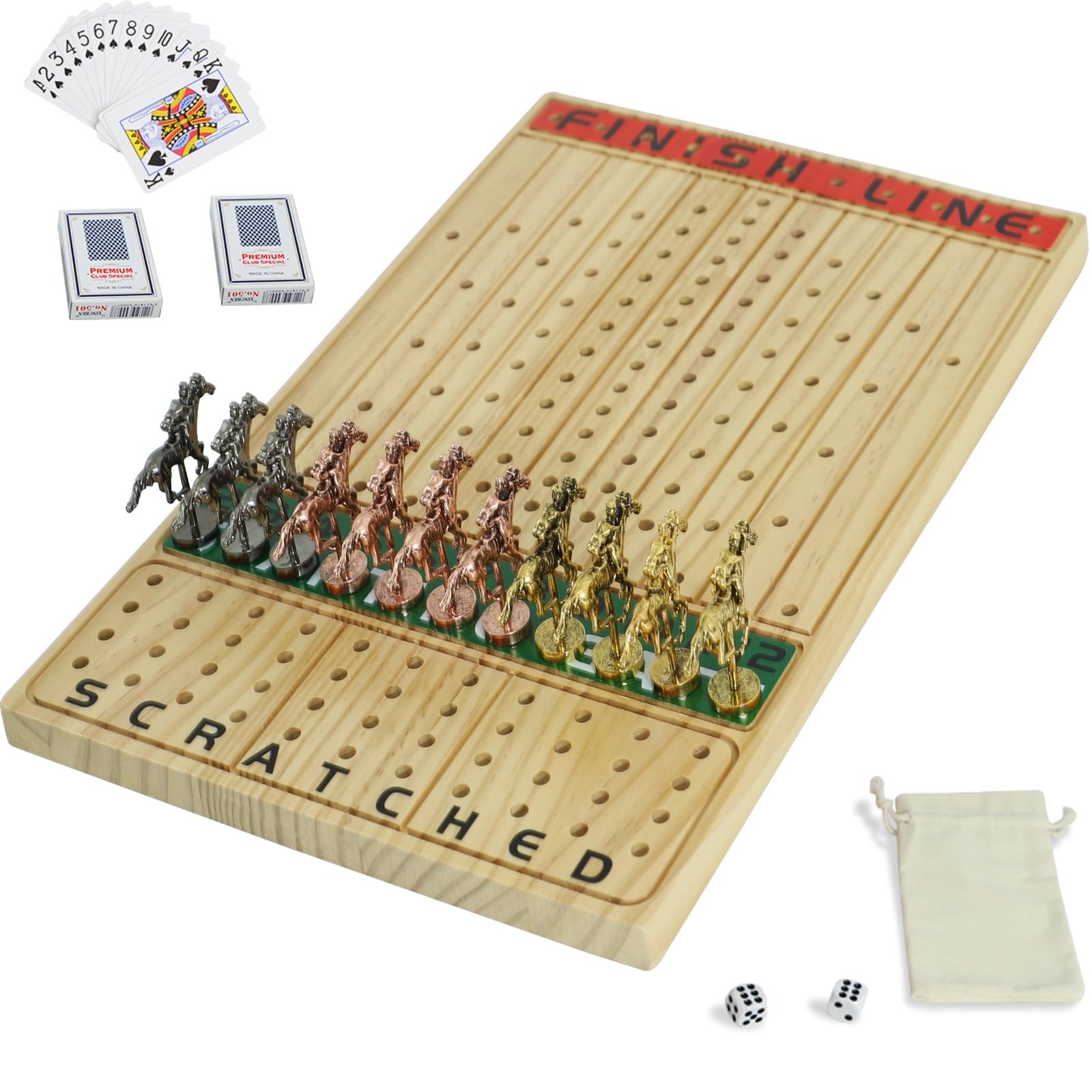 Horse Race Board Game Racing Game Thickened Solid Wood with 11 Luxurious Dura…