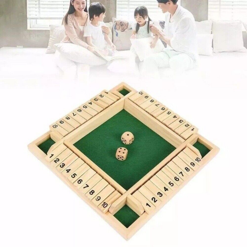 Wooden Dice Board Game Shut The Box for 4 Players Flaps & Dices Game Parent-chi*