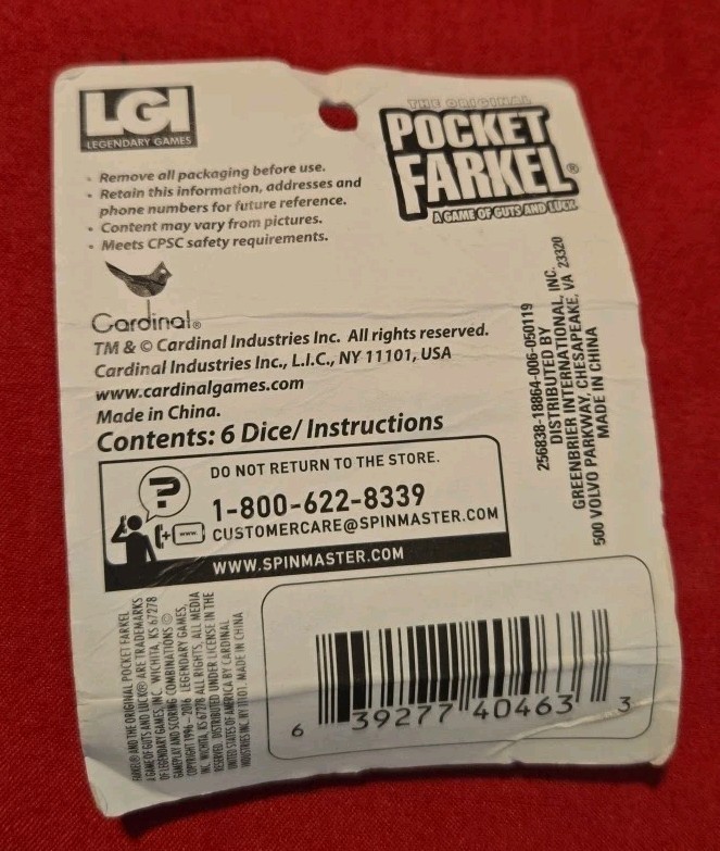 2016 Travel Pocket Farkle A Game of Guts & Luck Dice New