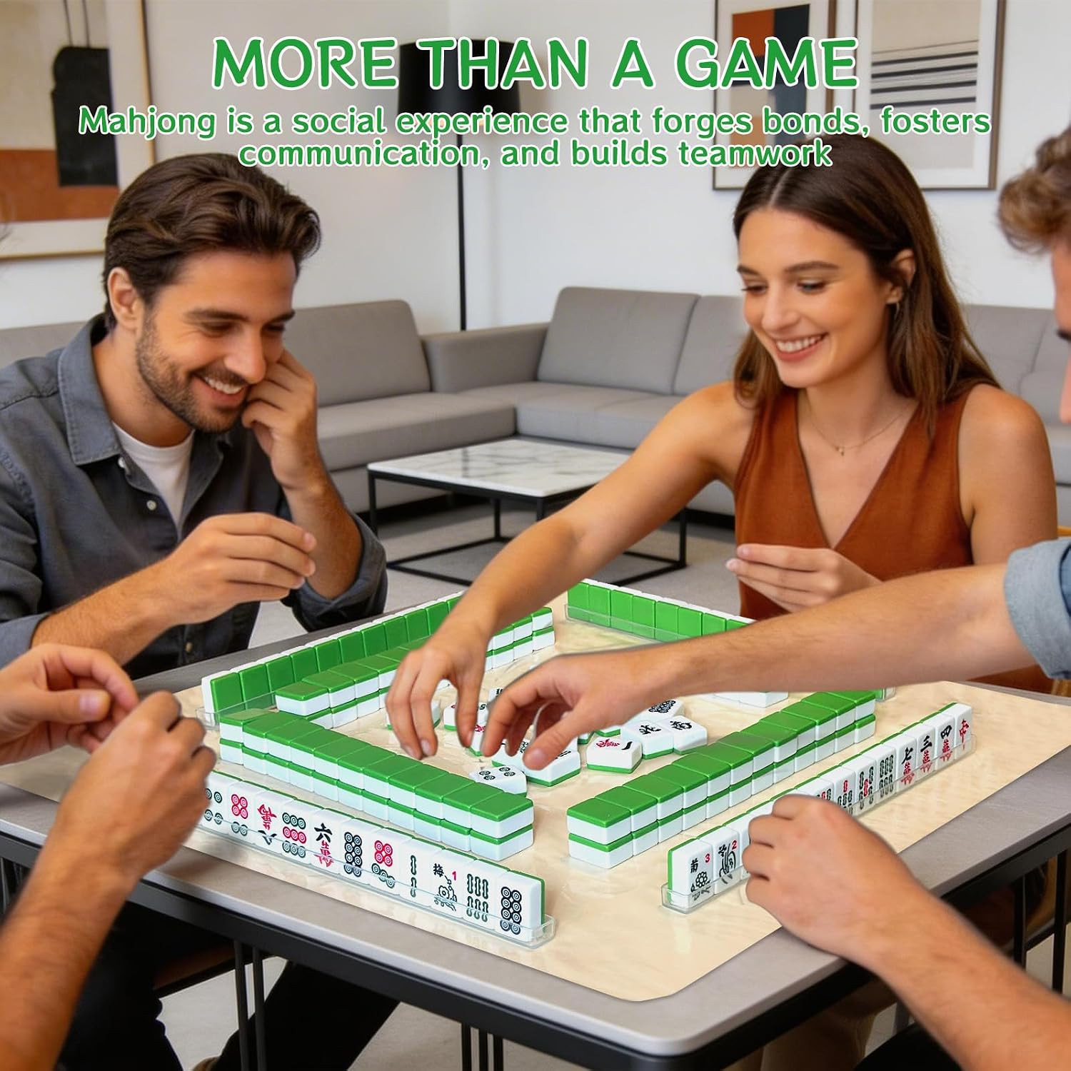中式麻将 1.2-Inch Chinese Mahjong Game Set with 4 Racks for Family Night, 144Pcs Mel