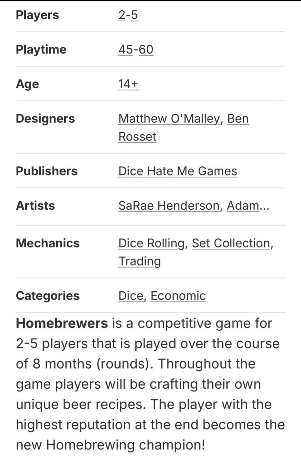 Homebrewers: A Dice Game Of Inventive Beers Greater Than Games New/Sealed