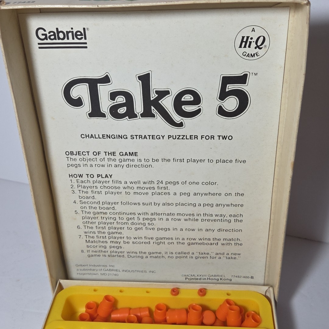 Vintage Take 5 Board Game W/ Box 1977 Gabriel Hi-Q Strategy Puzzler
