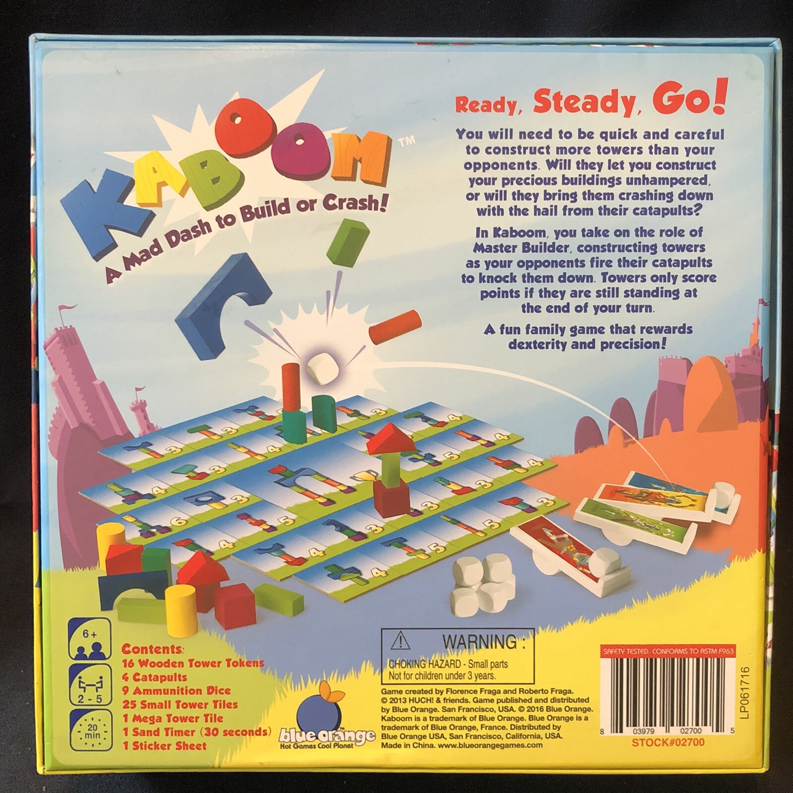 Kaboom A Mad Dash to Build or Crash Board Game EUC 100% COMPLETE ~ block towers