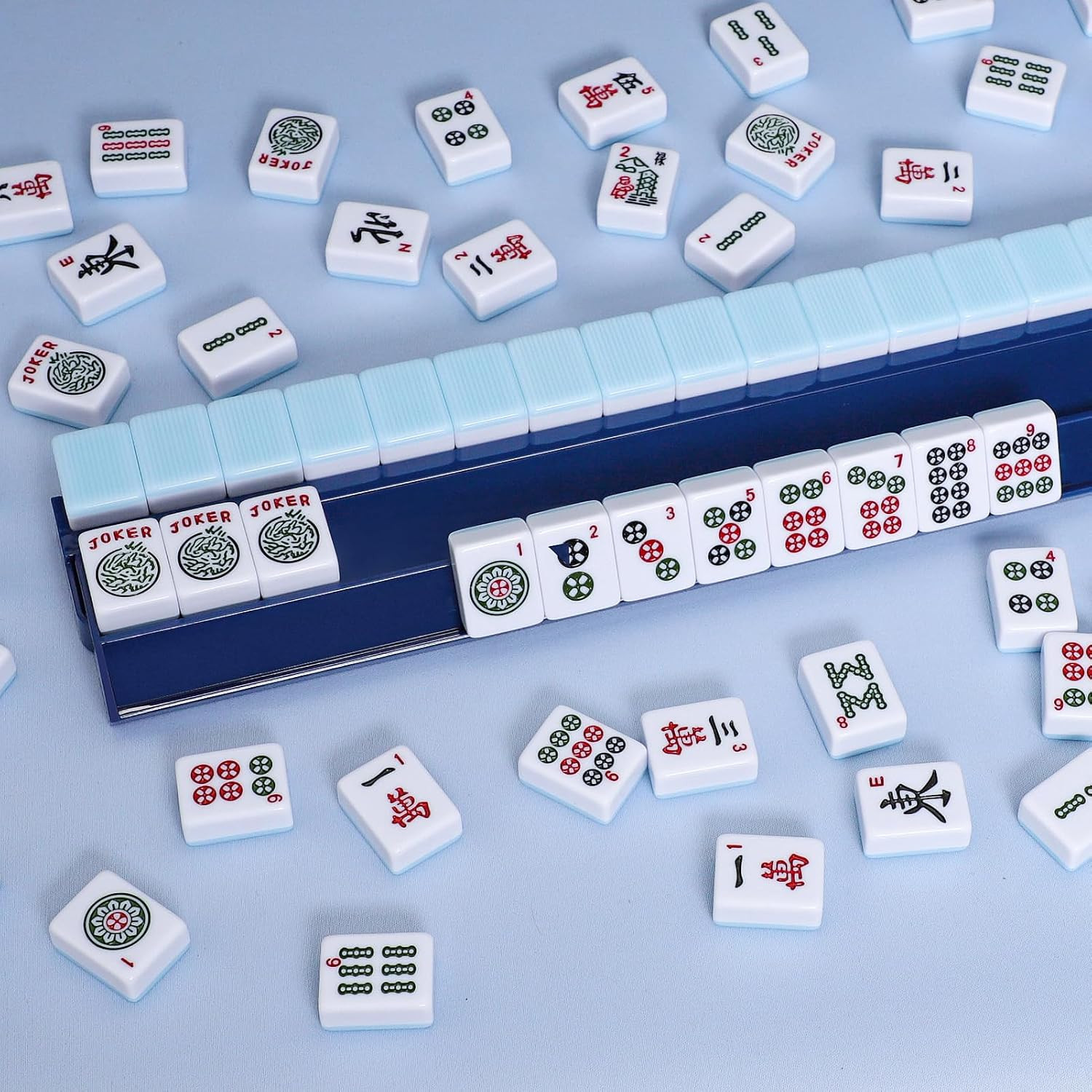 Mahjong Racks with Pushers(4 PCS, Dark Blue) for 166 American Mahjong Tiles, Mah