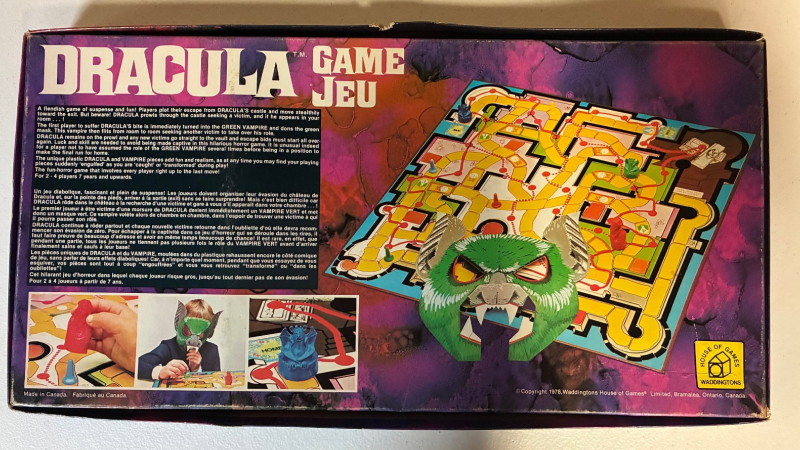 1978 Waddingtons House of Games Dracula Board Game w/ Mask Complete