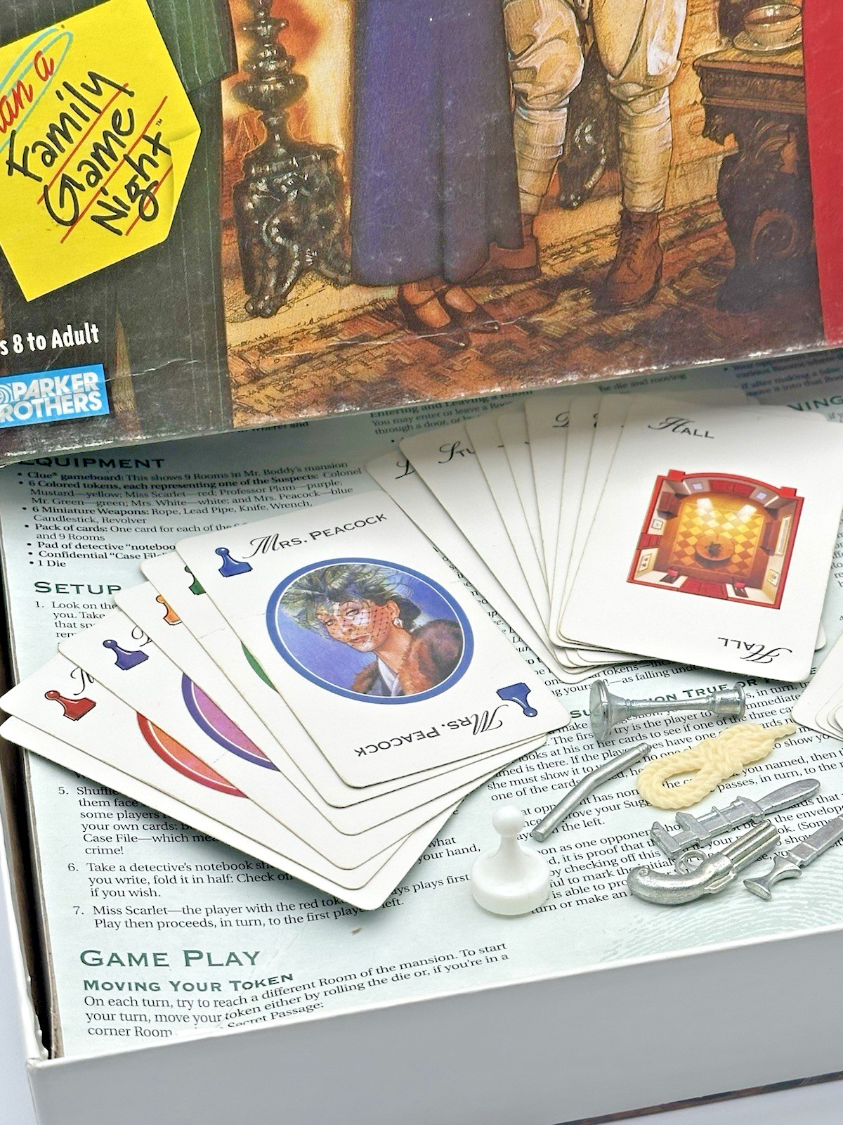 VTG 1998 CLUE Board Game Parker Brothers Hasbro 100% Case Cards Board PARTS