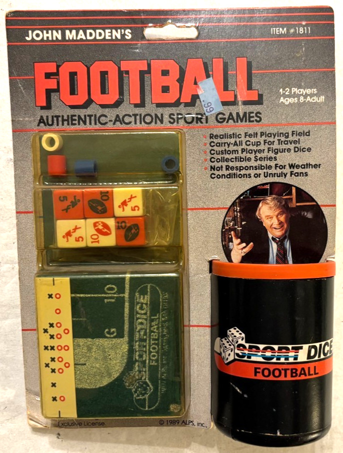 John Madden Football Game Dice Collectible Vintage 1990 ALPS NFL #1811 New