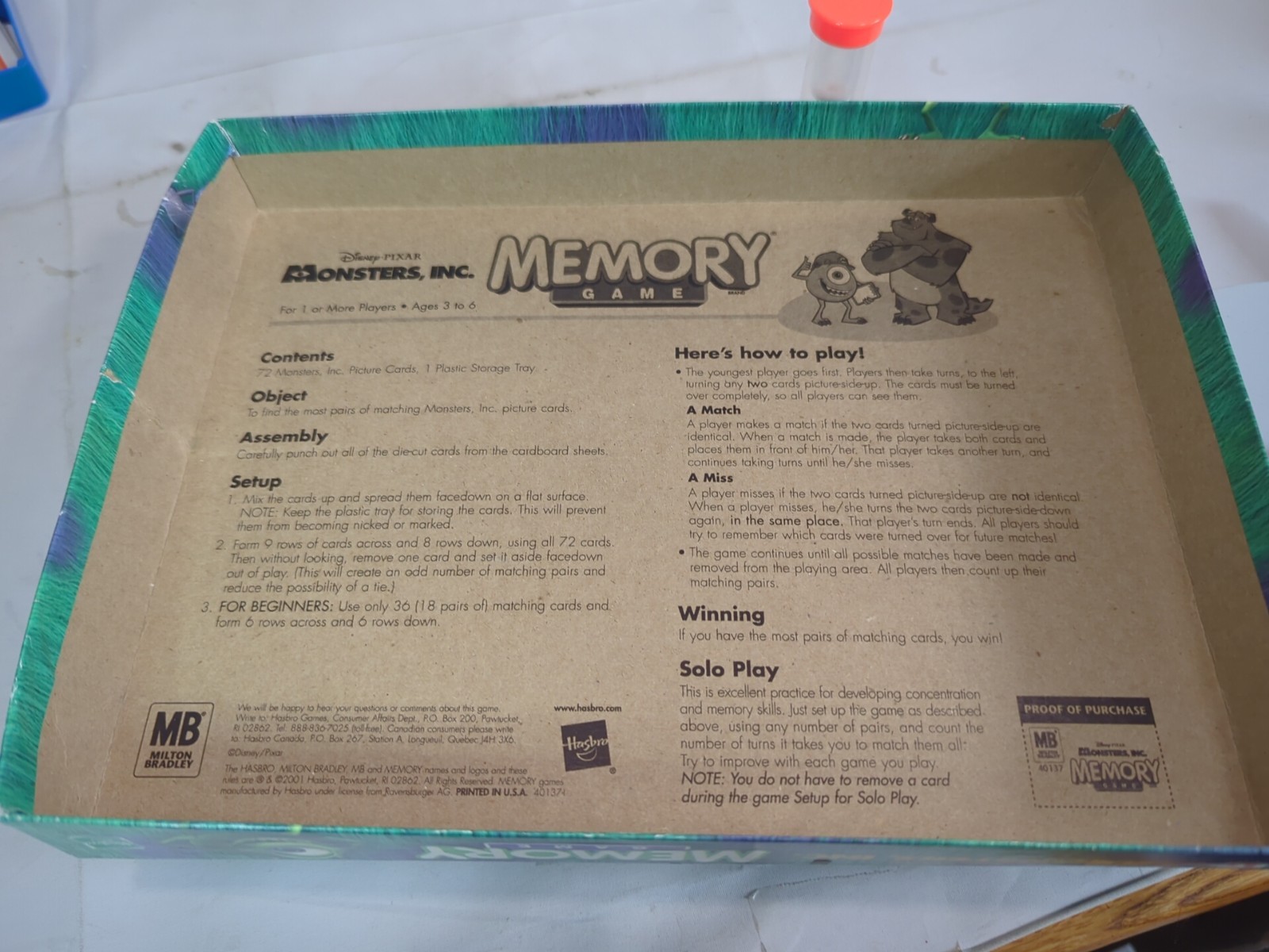 2001 Disney Pixar Monsters, Inc. Memory Game 98% Complete
