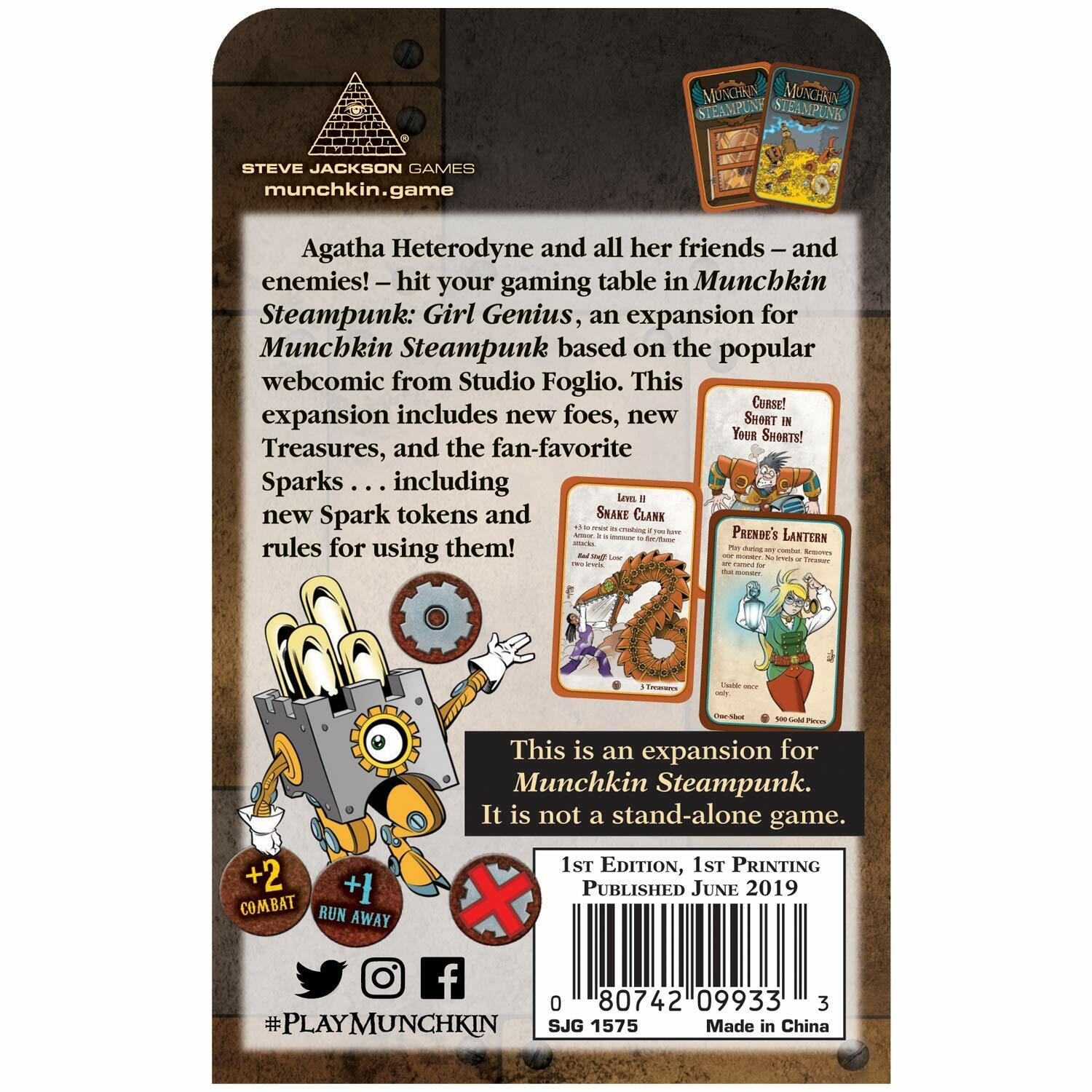 Munchkin Steampunk Girl Genius 112 Card Game Expansion Steve Jackson Games 1575