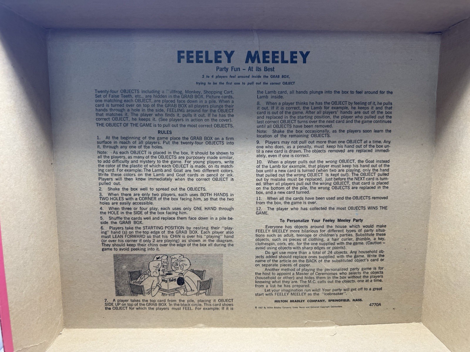 Milton Bradley Feeley Meeley 1967 Vintage Game W/ 18 Original Objects & 24 Cards