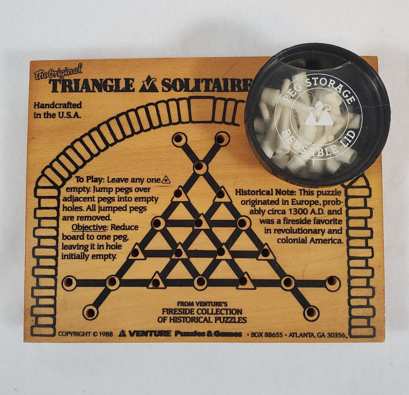 Vintage Venture’s Fireside Triangle Solitaire Wood Peg Game 1988 The Original