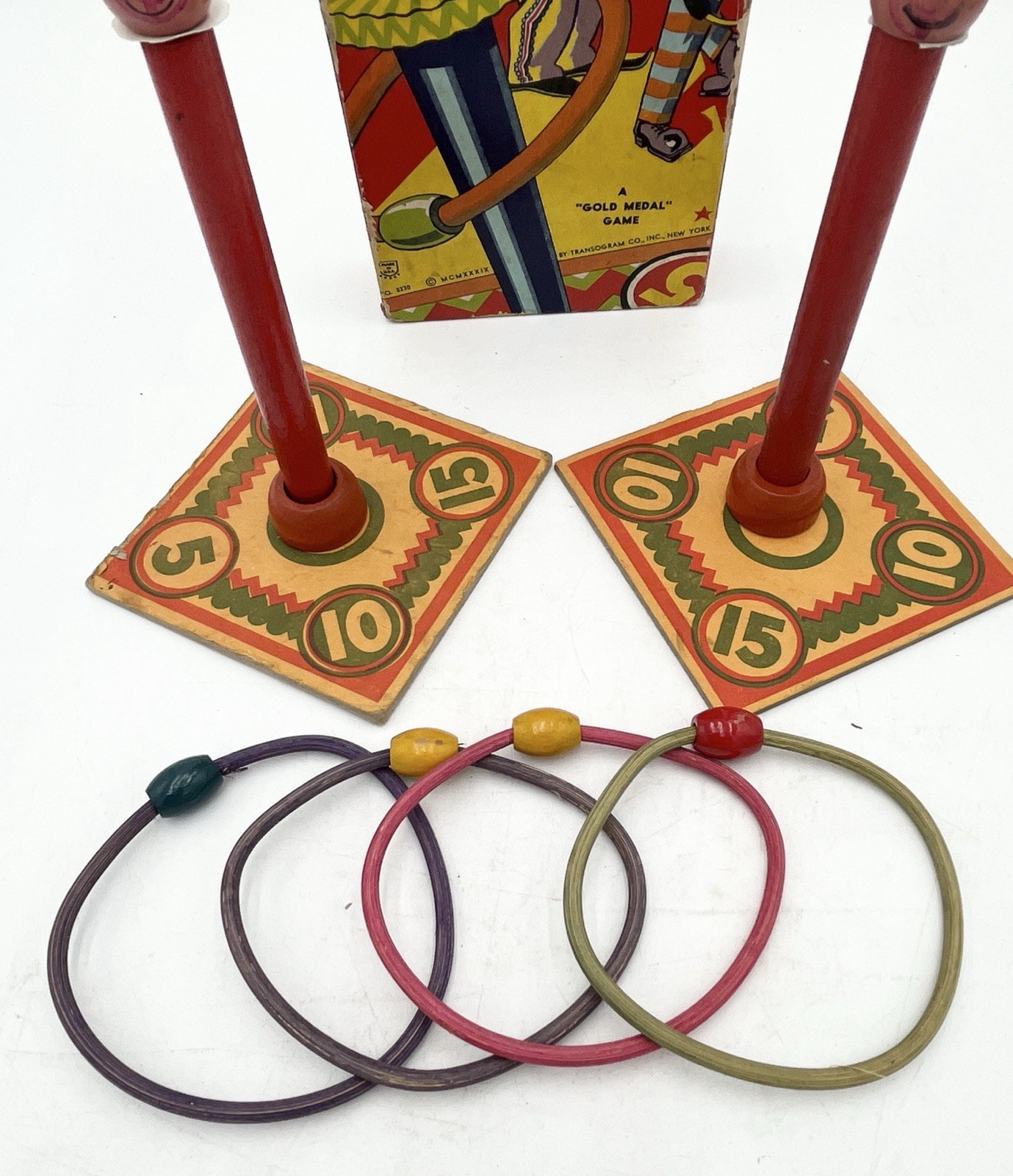 1939 Vintage No. 3220 Clown Ring Toss Game By Transogram Co., Inc NY Made In USA