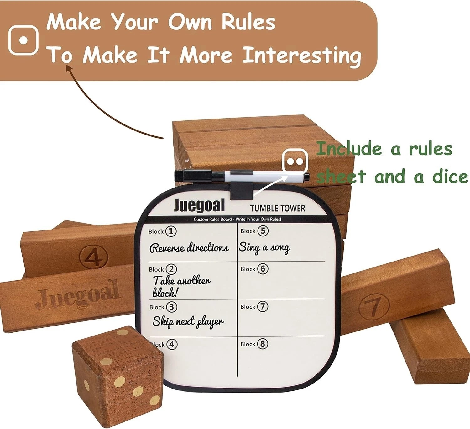 Portable 54-Piece Giant Wood Stacking Game with Canvas Bag for Endless Fun