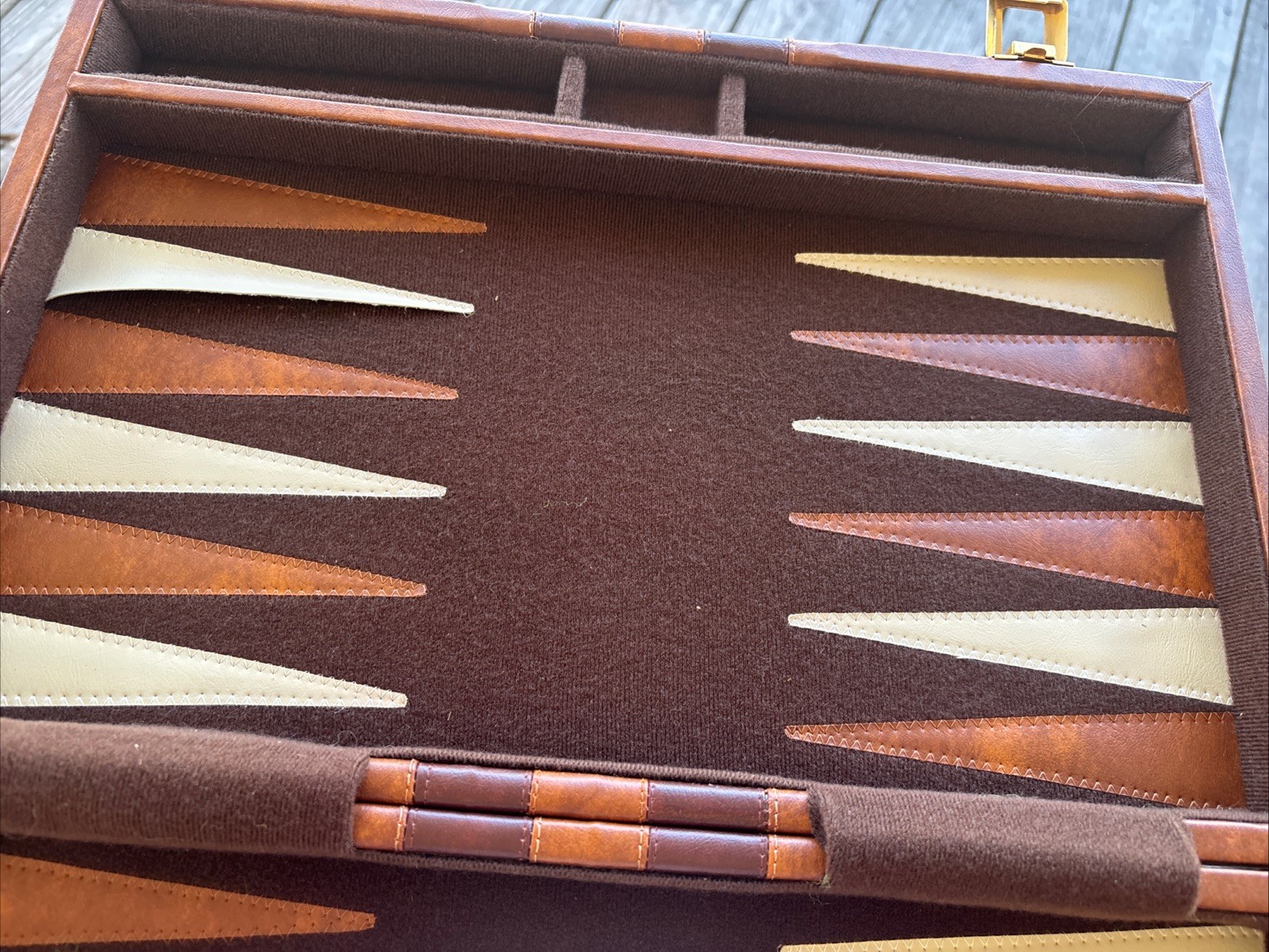 Vintage Backgammon Set faux Leather Case w/felt board Complete
