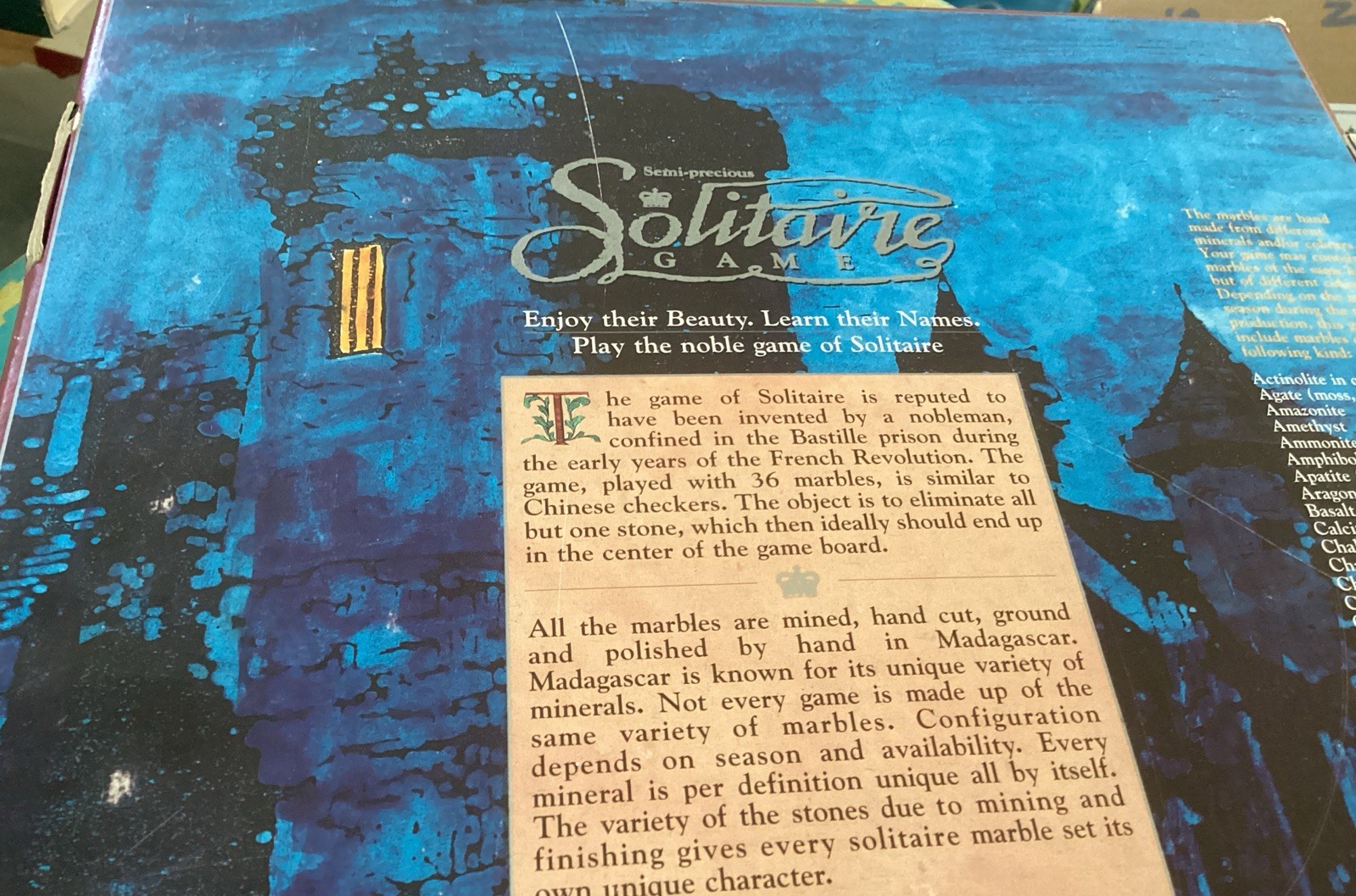 Authentic Models Semi-Precious Solitaire Game 36 Handmade Marbles In Box