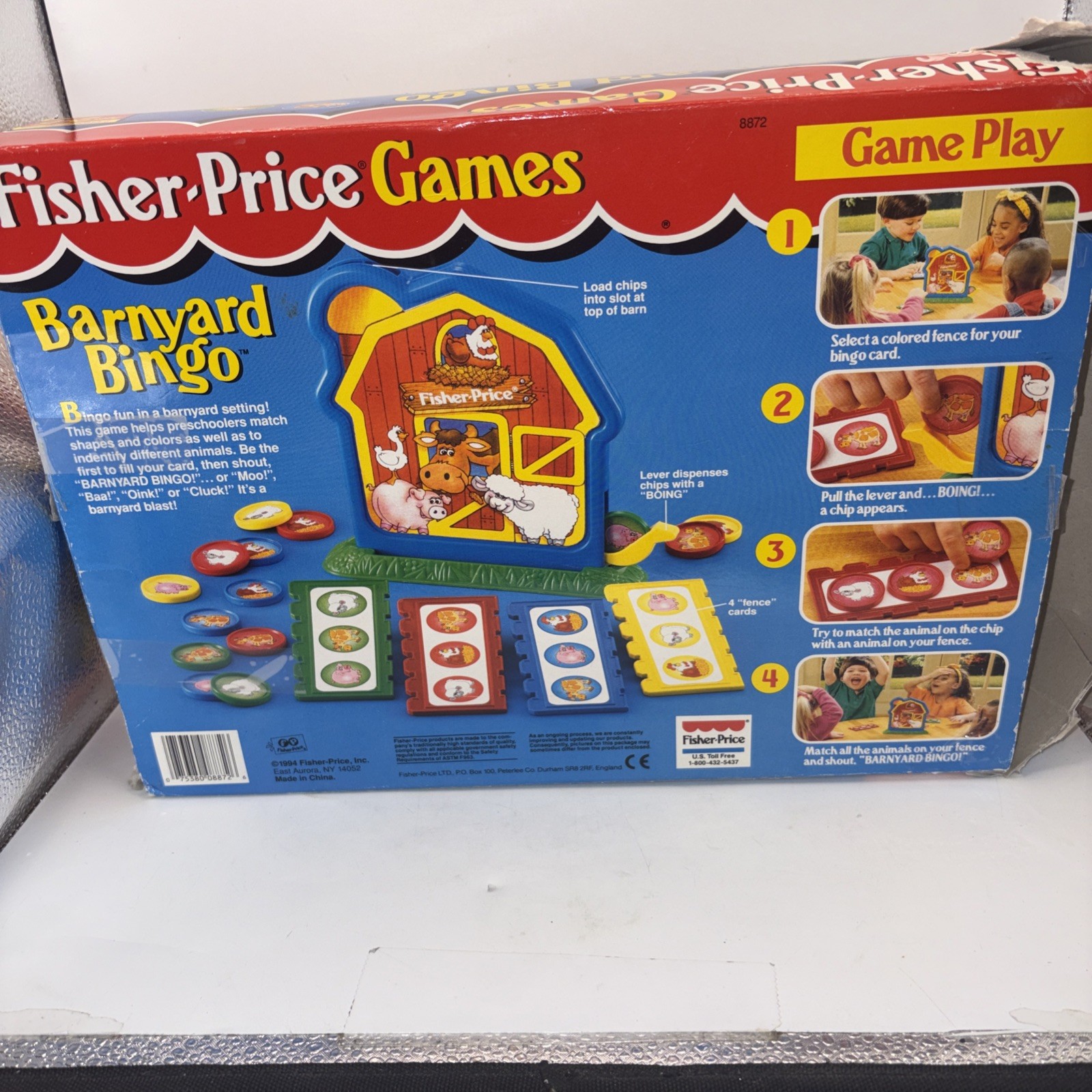 Vintage Fisher Price Barnyard Bingo Board Game 1994 Animal Matching Toy Boxed