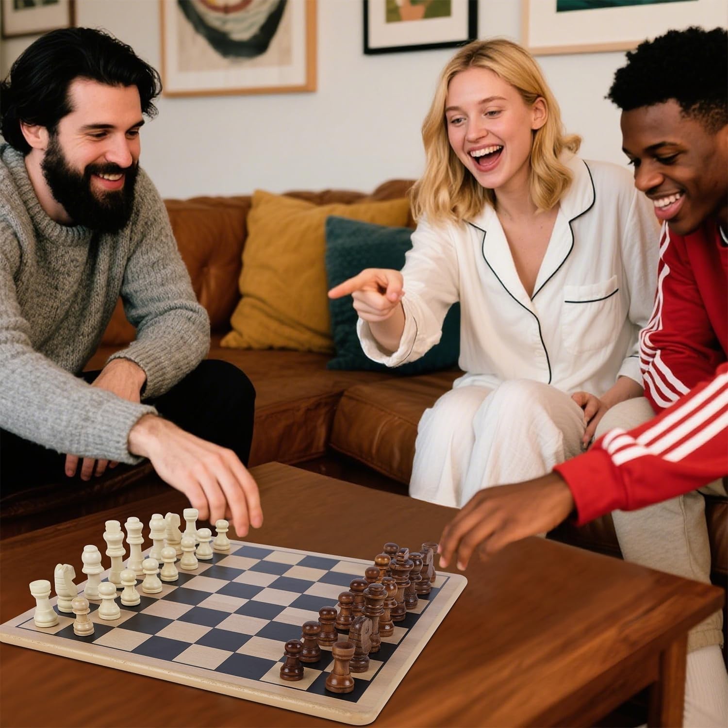 5-in-1 Wooden Board Game with 2 Reversible Boards for Chess, Checkers, Chines…